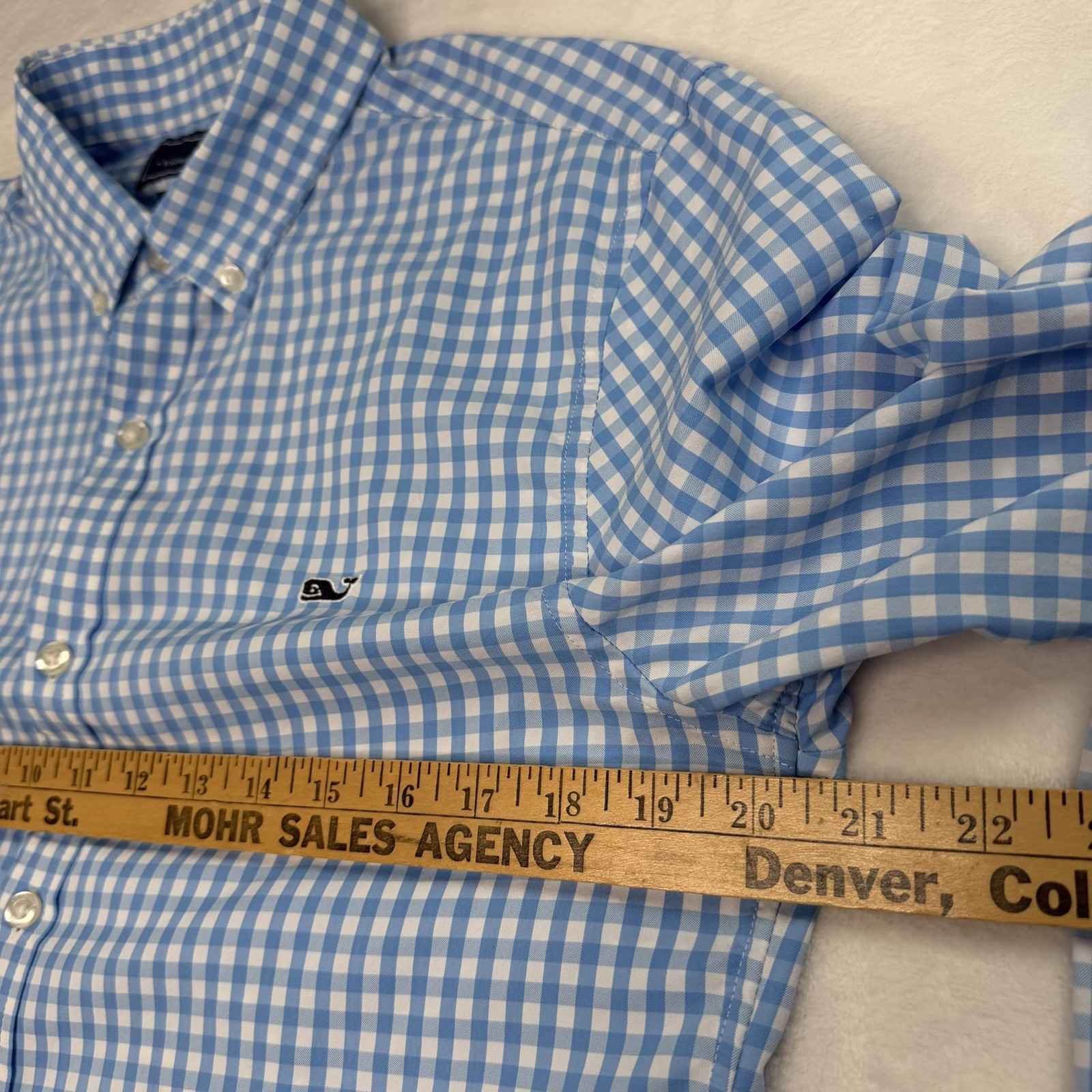 Vineyard Vines Mens M Blue Check Slim Fit Whale Long Sleeve Shirt Nylon/Poly