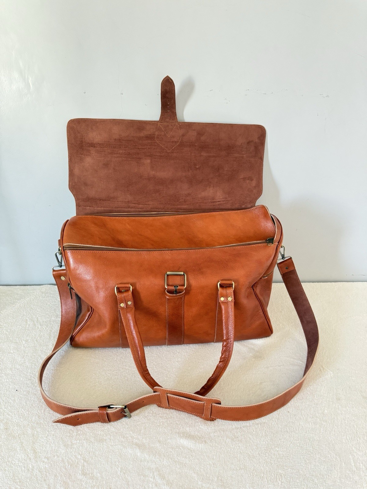 Genuine Leather Travel Bag – Cognac Caramel Brown | 55 × 35 × 25 cm – handmade