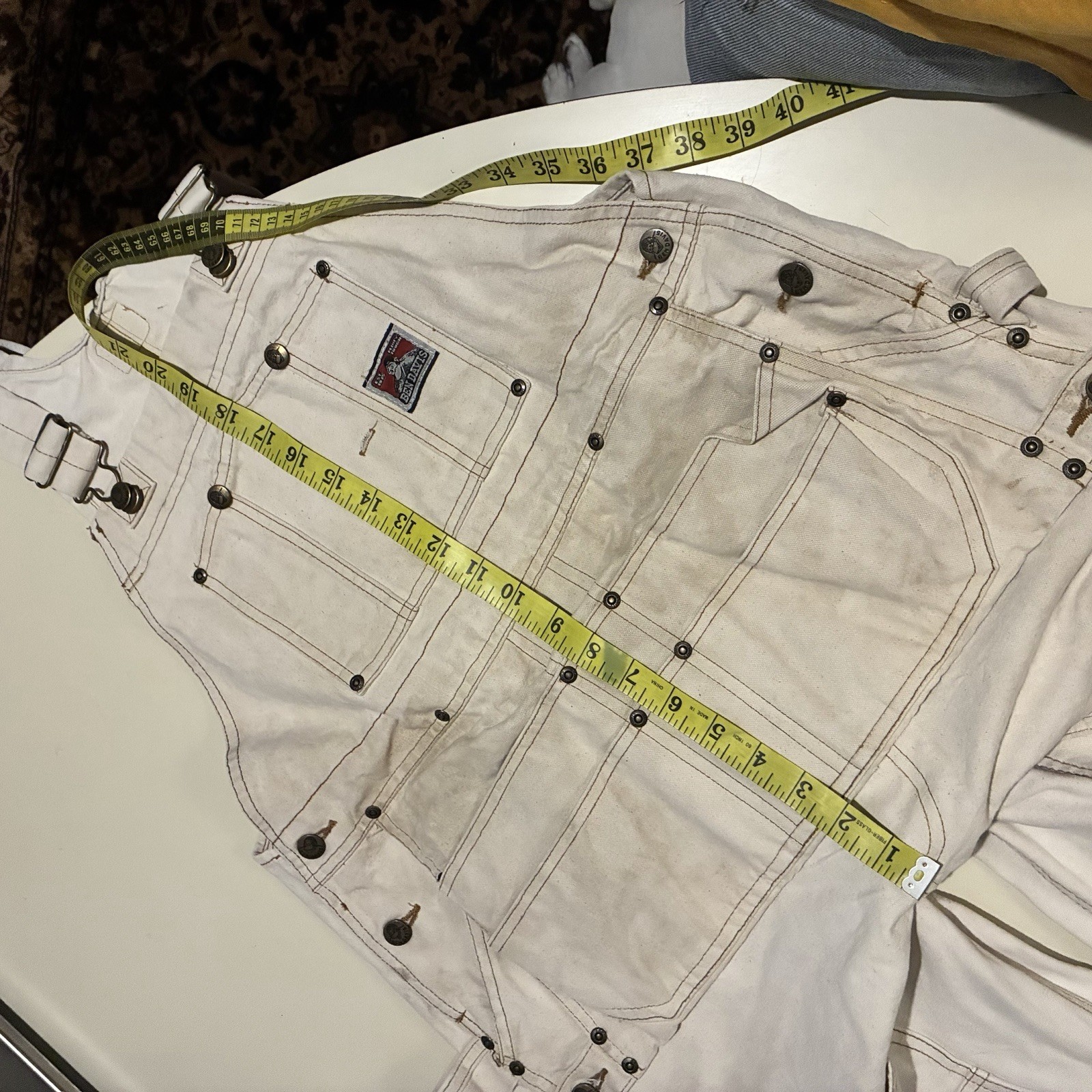 Vintage Ben Davis Distressed Double Knee Carpenter Work Wear Bib Overalls Sz 36