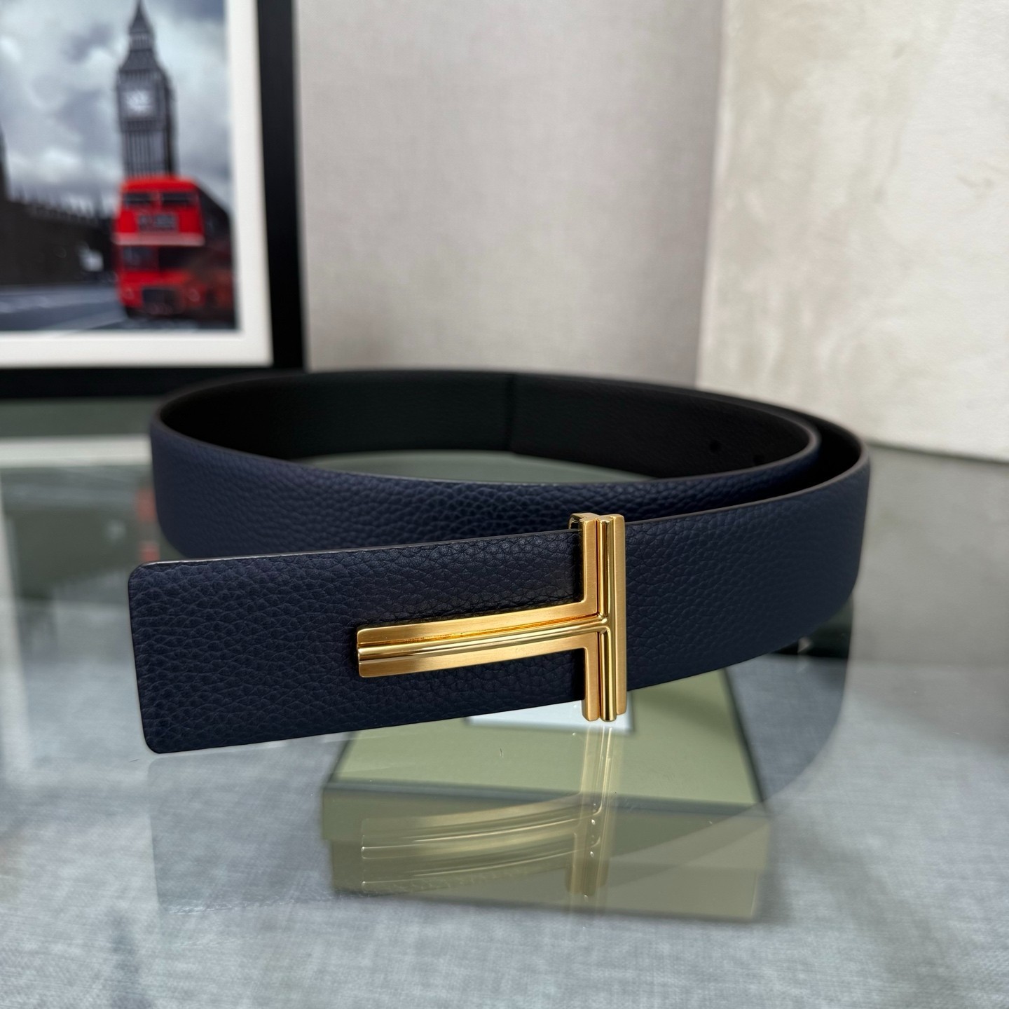 Authentic Tom Ford Reversible Leather T-Buckle Belt Luxury Designer Fashion
