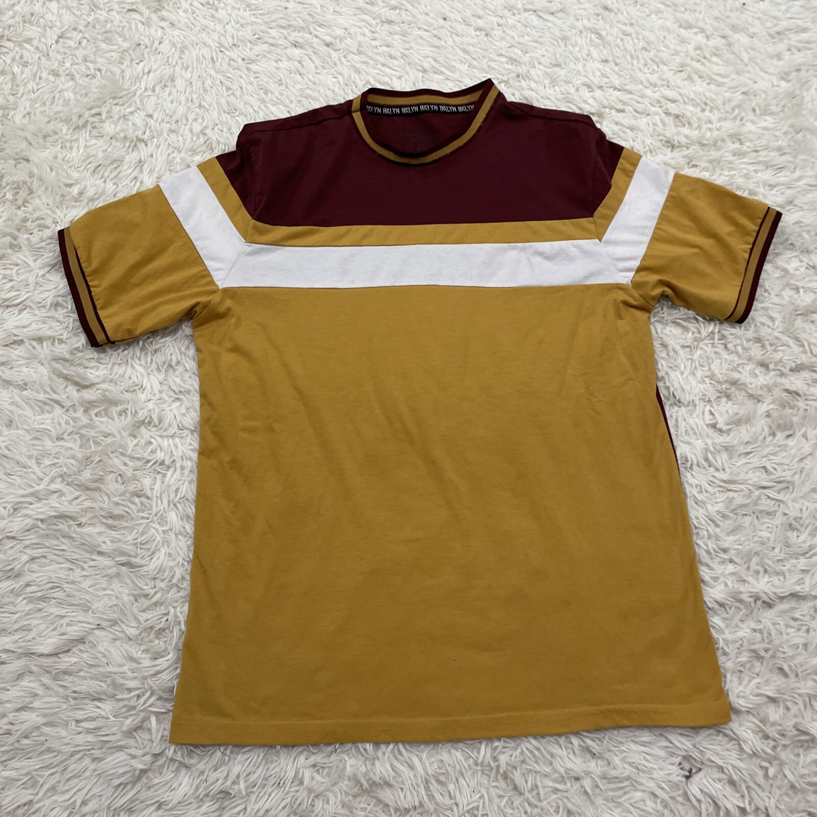 Brooklyn Laundry Retro 70s MCM Shirt Men M T Shirt Maroon Gold Cut & Sew Tee