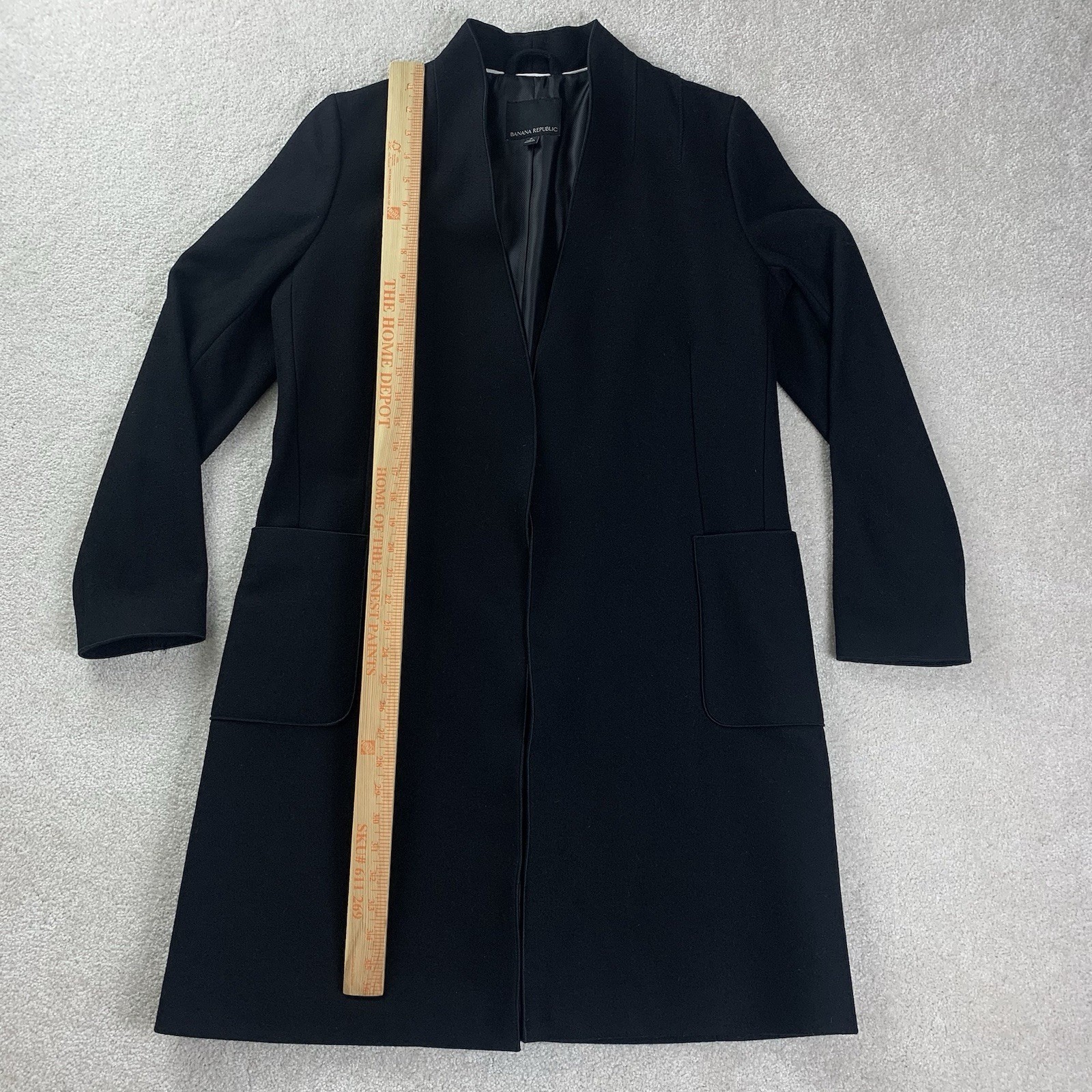 Banana Republic Coat Womens Small Black Mario Bellucci Italian Wool Blend Open