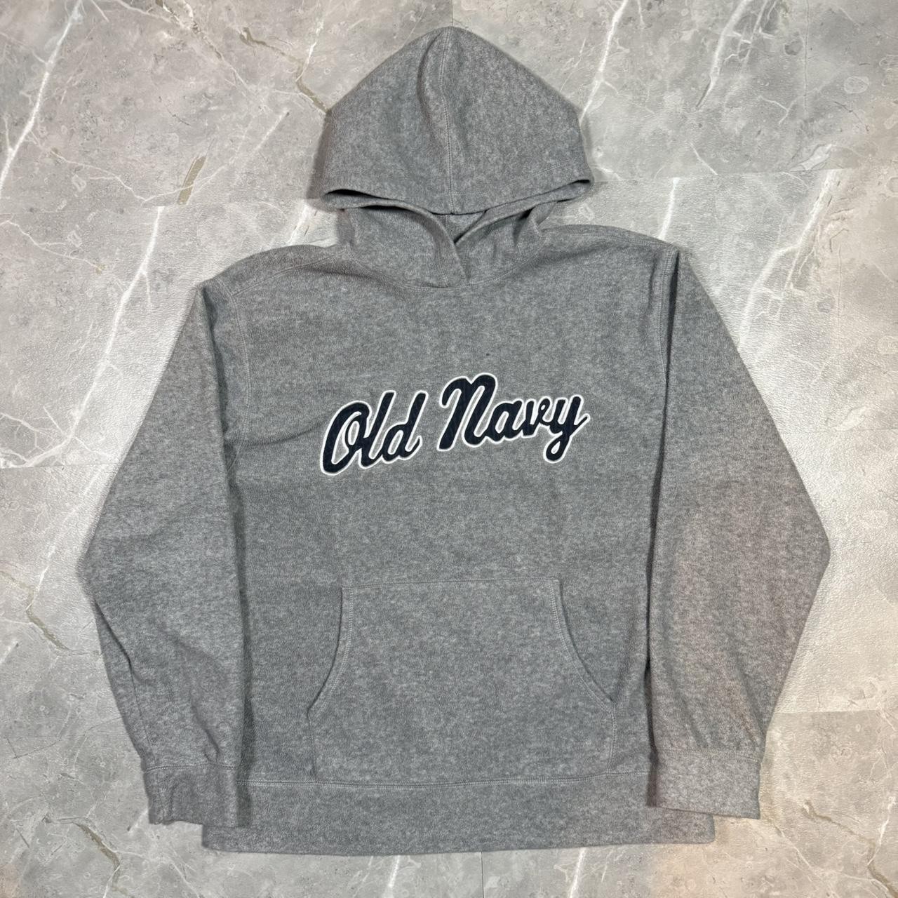 Old Navy fleece grey script logo hoodie with white and black logo