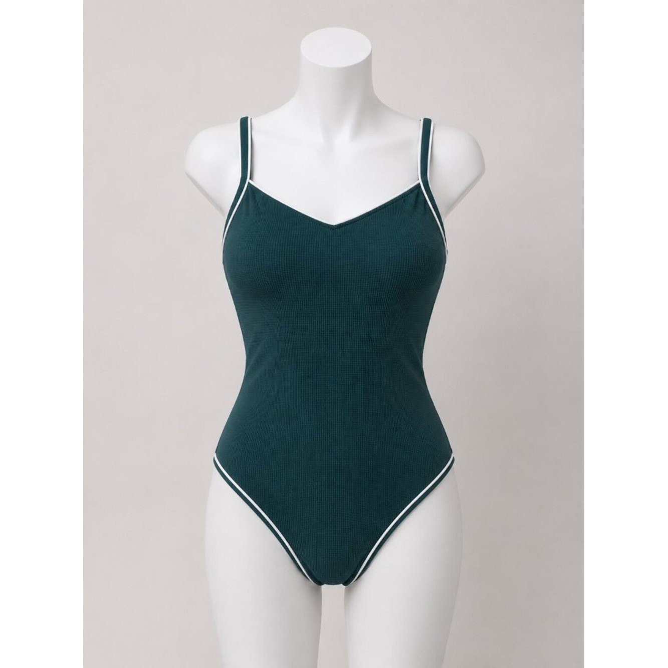 Shade & Shore Textured Teal One Piece Swimsuit Size Small White Trim NWT
