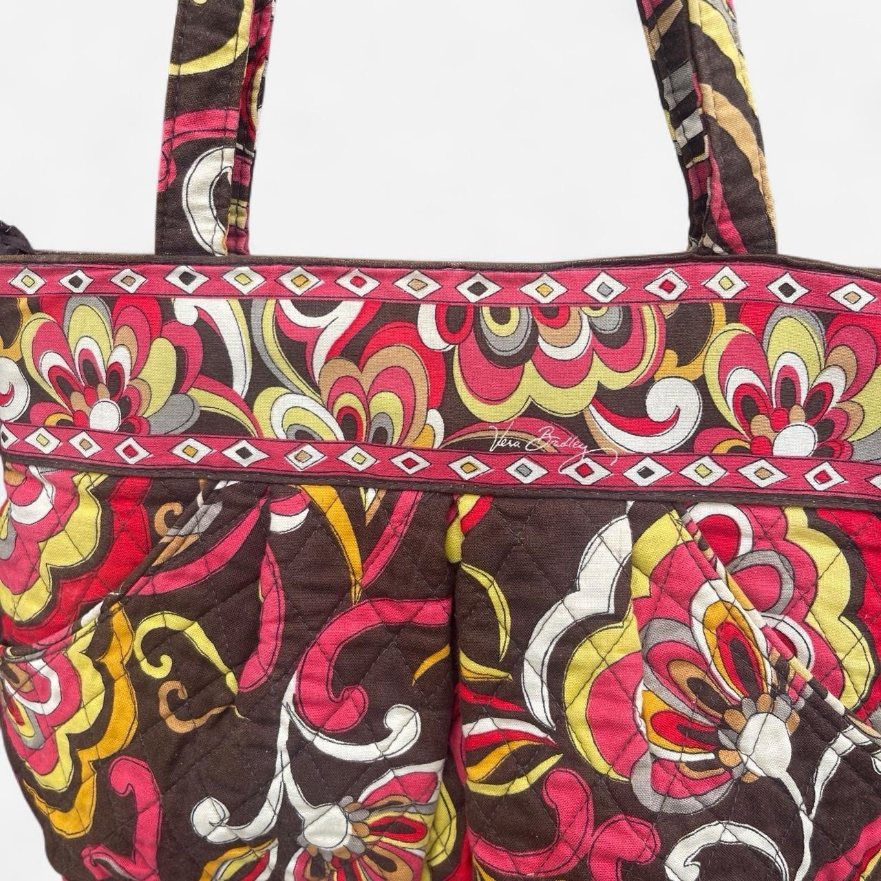 Vera Bradley Floral Multicolor Tote Bag Quilted Accents Lined Inner Pockets