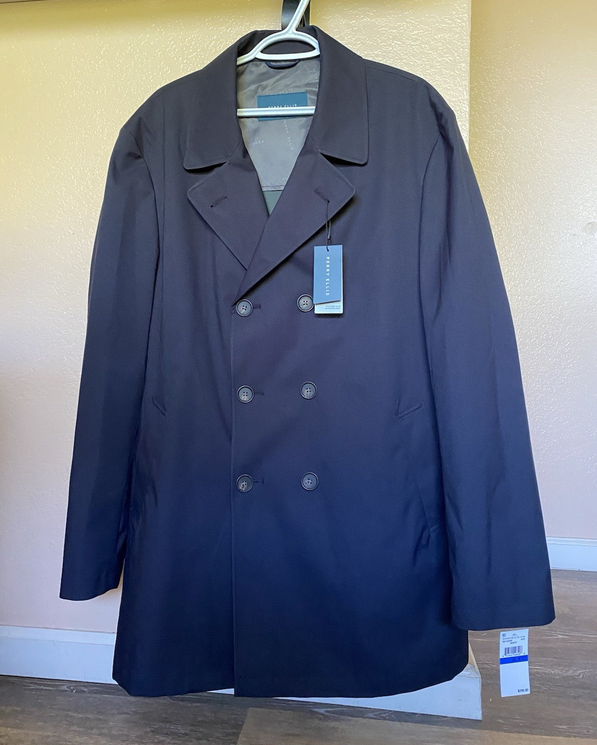 Perry Ellis Men’s Navy Peacoat XL Mid-Length Lined Pockets Button R210009