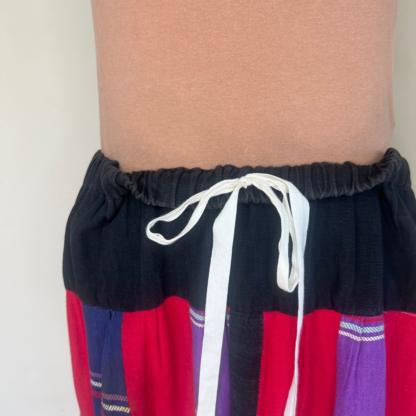 VTG Boho Handmade Upcycled tapestry Patchwork midi Skirt Women’s Guatemalan 60s