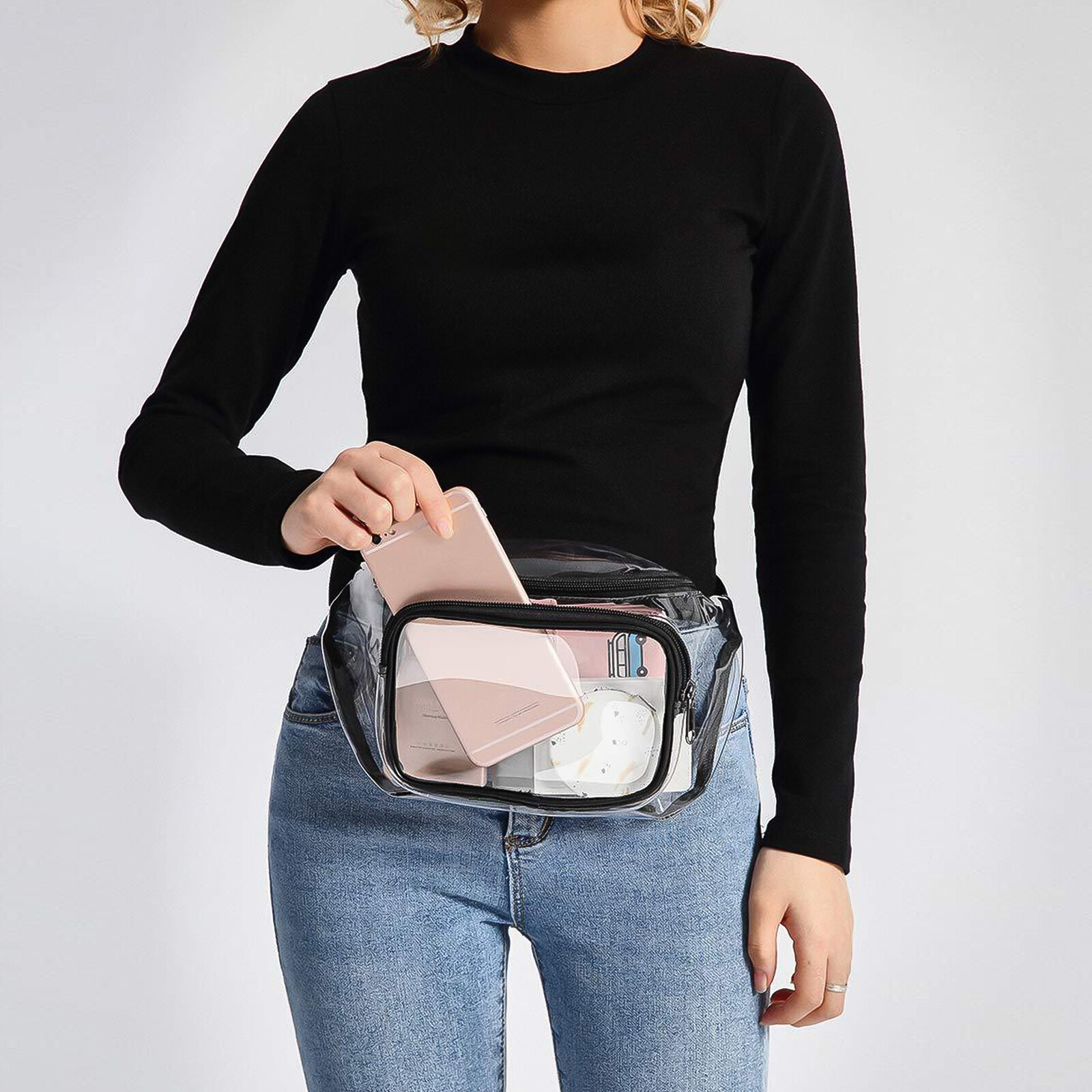 Waterproof Clear Waist Bag Transparent Zip Fanny Pouch Adjustable Strap Outdoor