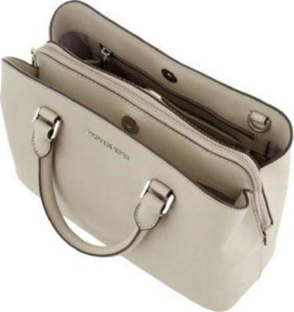 New Michael Kors Savannah Saffiano Leather Large Satchel cement silver bag tote