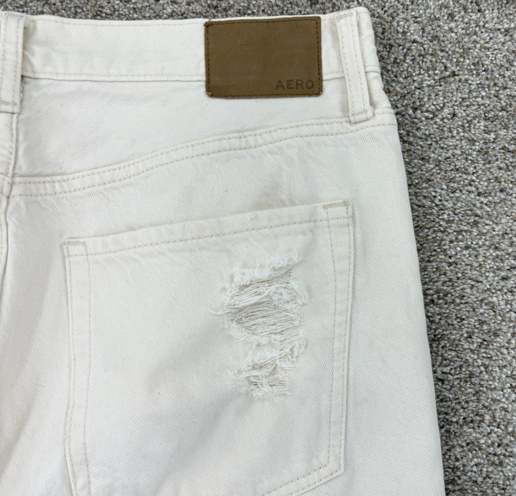 Aeropostale 90s Baggy Destruct Jeans Womens 10 Ecru Cream High Rise Cotton Denim