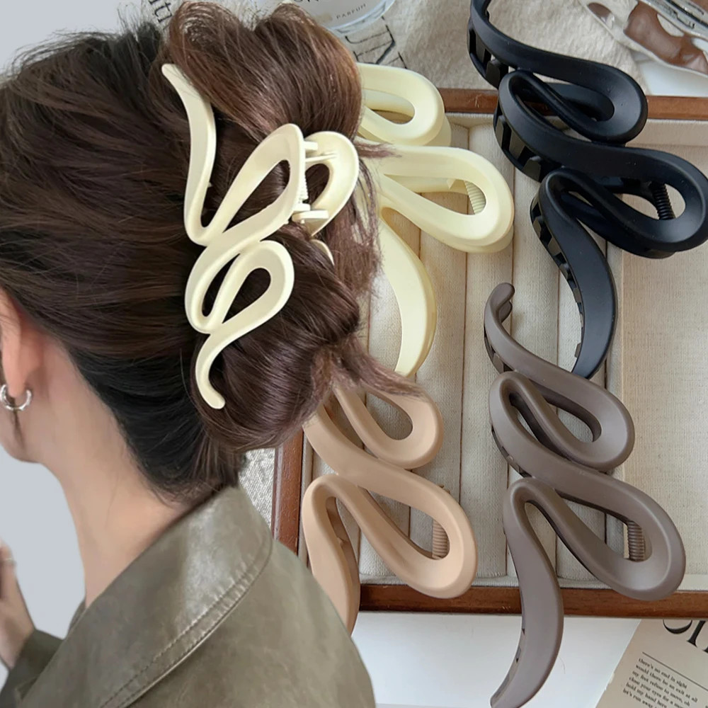 13cm Acrylic Hair Claw Clips Matte Wave Design Women Girls Hair Accessories Set