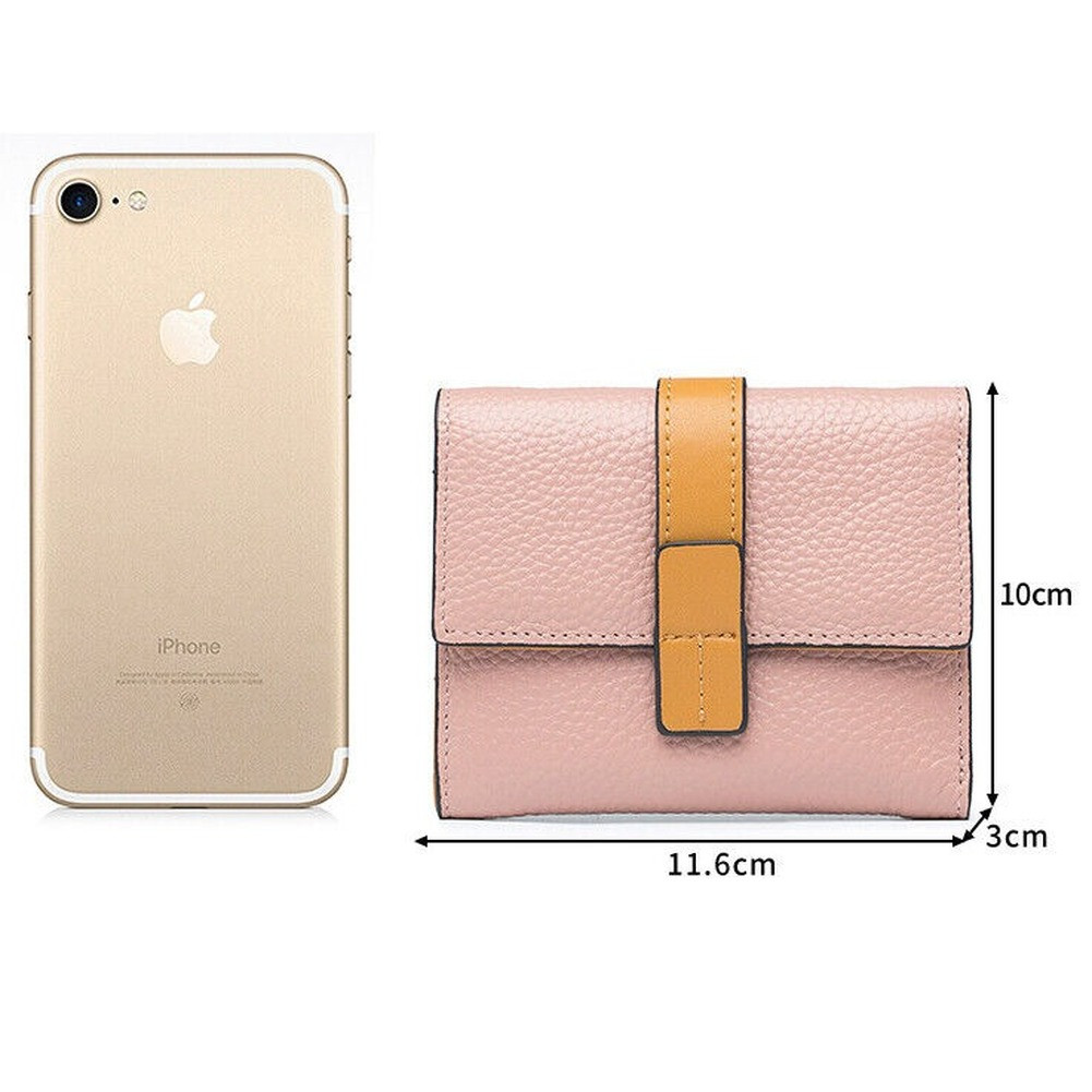 Women Trifold RFID Blocking Genuine Leather Wallet Hasp Card Holder Mini Handbag
