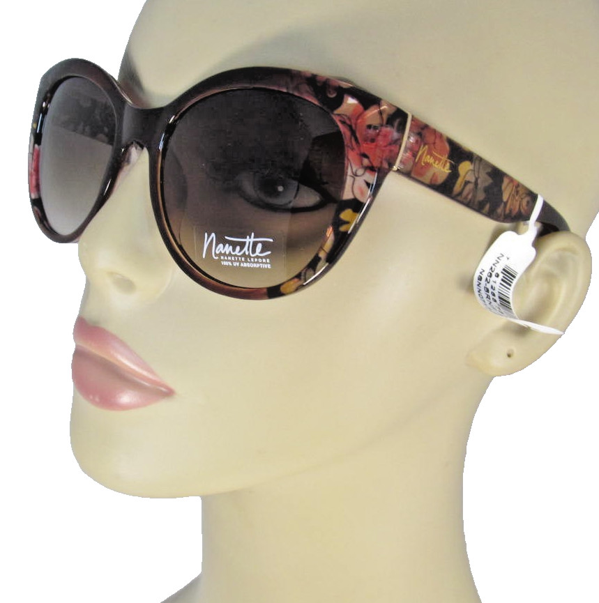 Nanette Lepore Brown Cat Eye Sunglasses Vibrant Translucent Floral NN262-BRNF