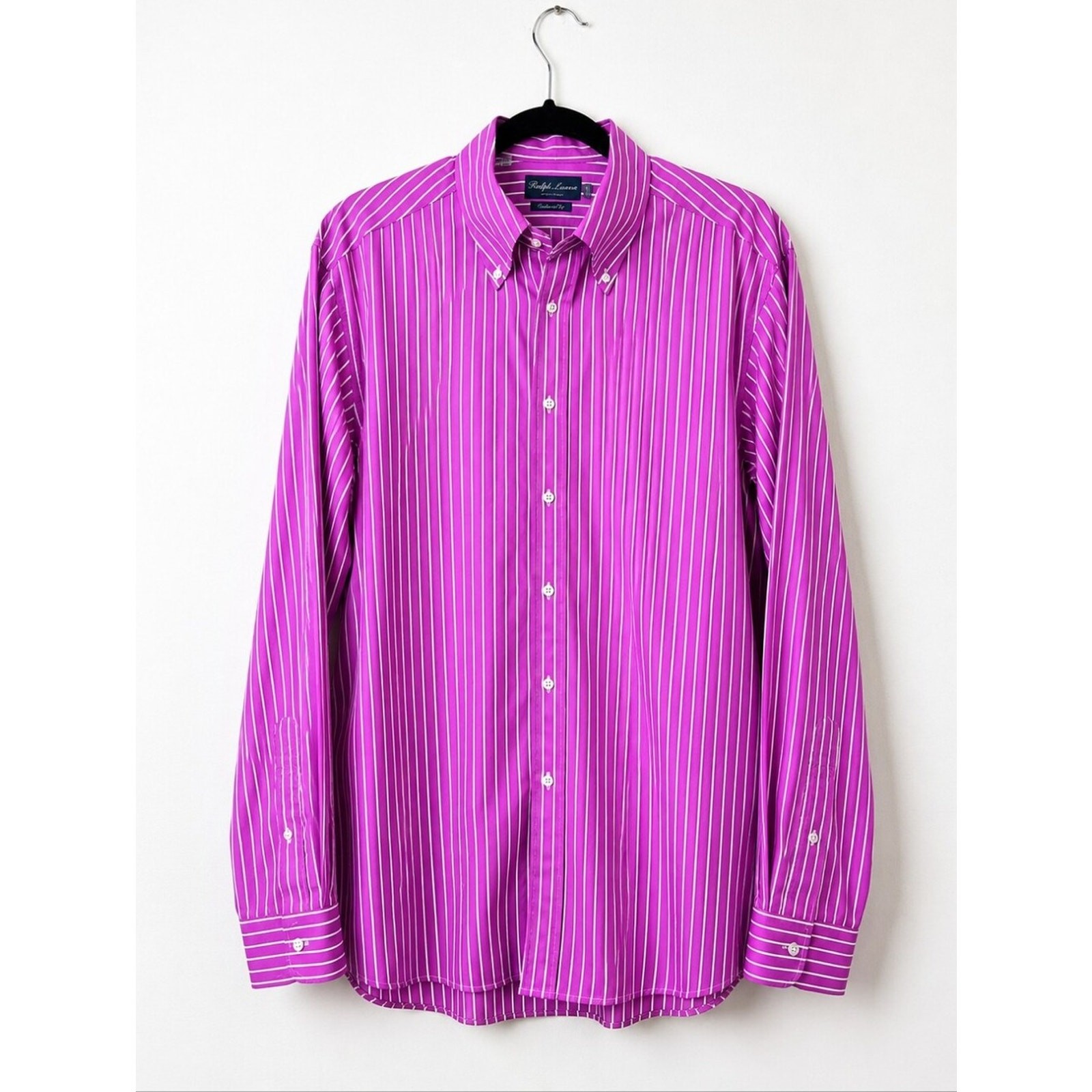 Ralph Lauren Purple Label Italy Pink White Stripe Button Down Dress Shirt 17.5