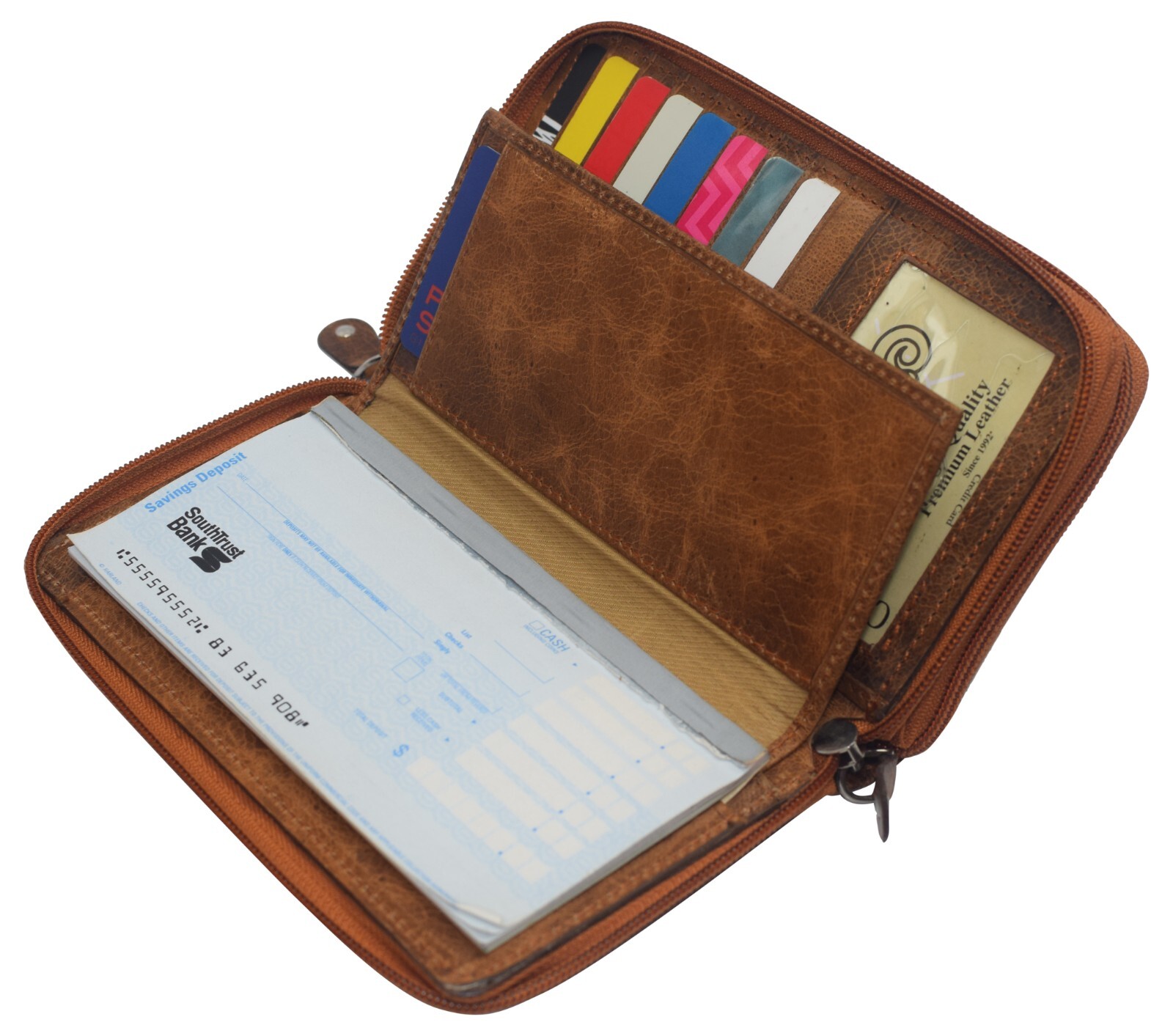 RFID Blocking Genuine Leather Checkbook Secretary Wallet 2 Zipper Card Organizer