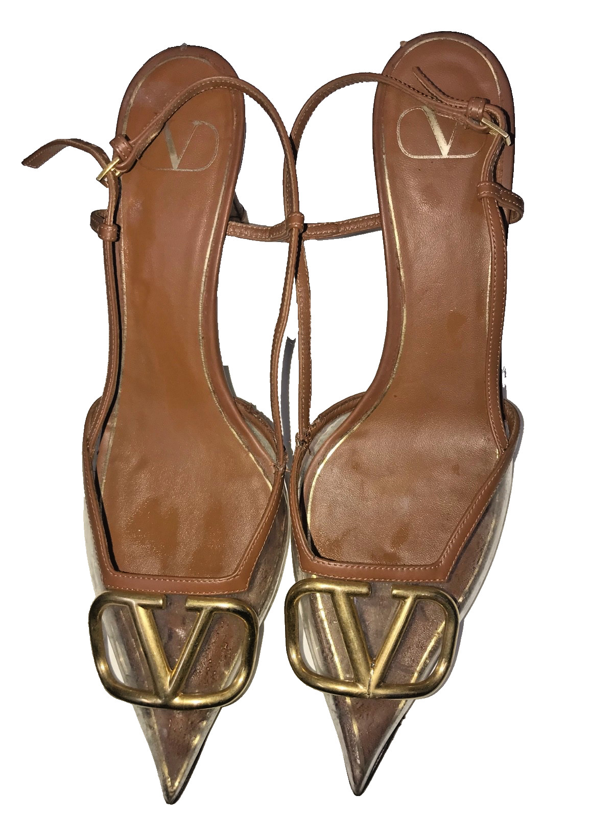 Valentino Garavani Vlogo Brown Pointed Toe Transparent Slingback Pump SZ 40