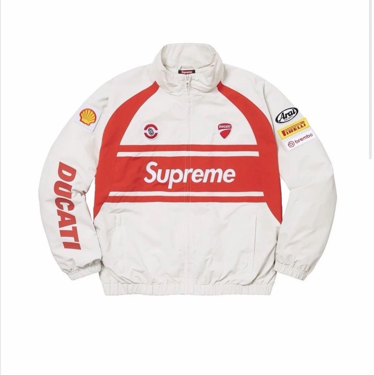 Supreme x Ducati Track Jacket White/Red Full-Zip Pockets Colorblock Men’s Small