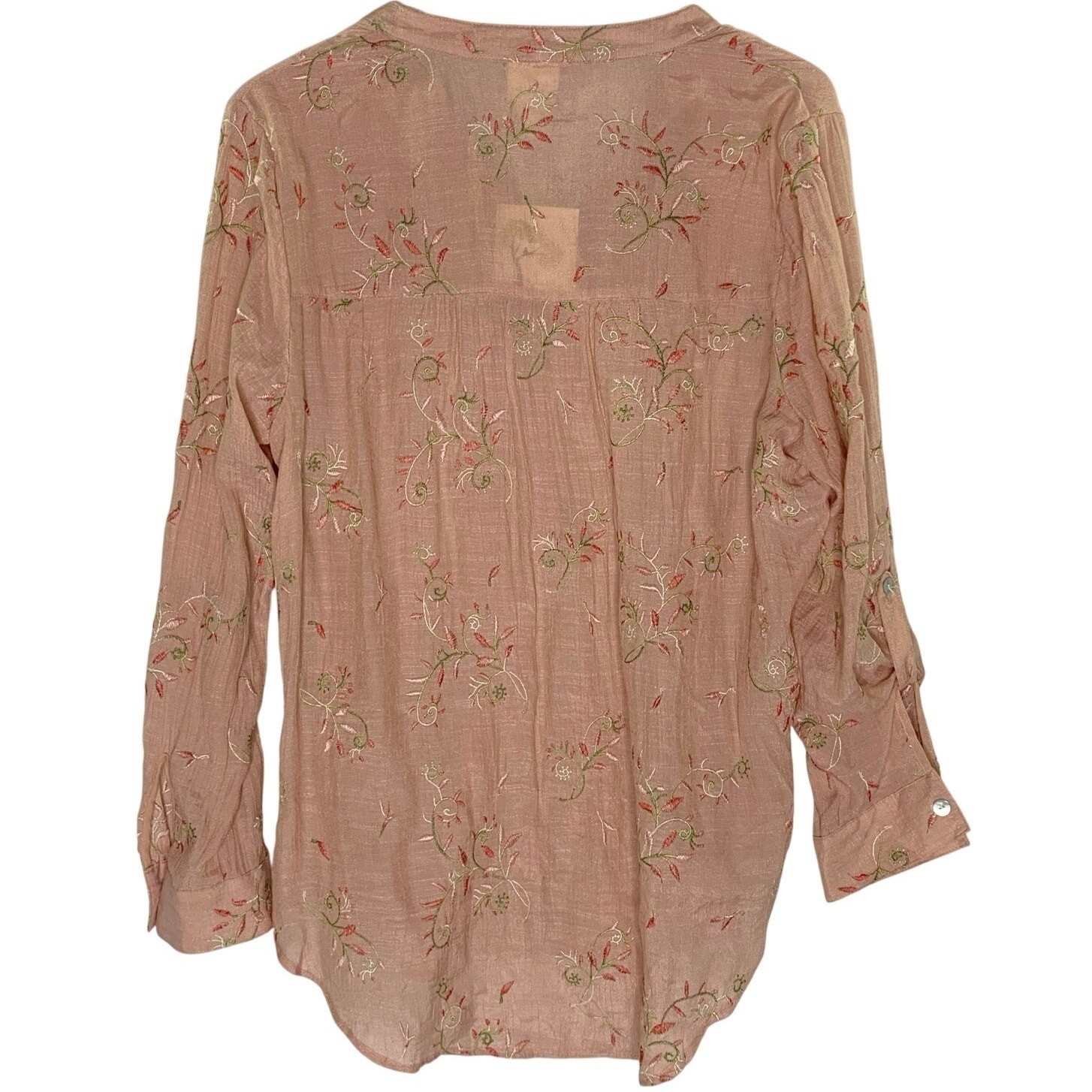 Fig And Flower Pink Floral Embroidered Blouse Shirt Boho Hippie Tunic L NEW