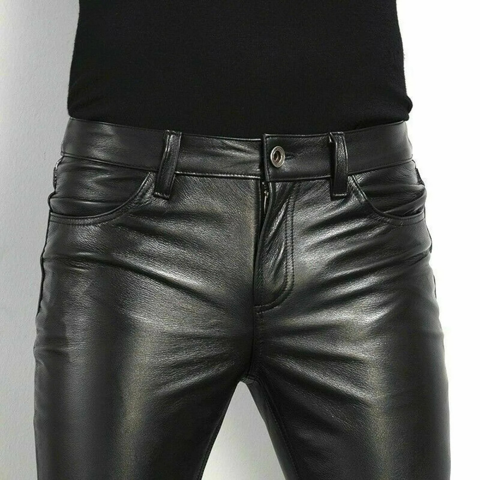 Men’s Tight Leather Pants 80s Punk Rock Skinny Motorcycle Gothic Biker Trouser👖