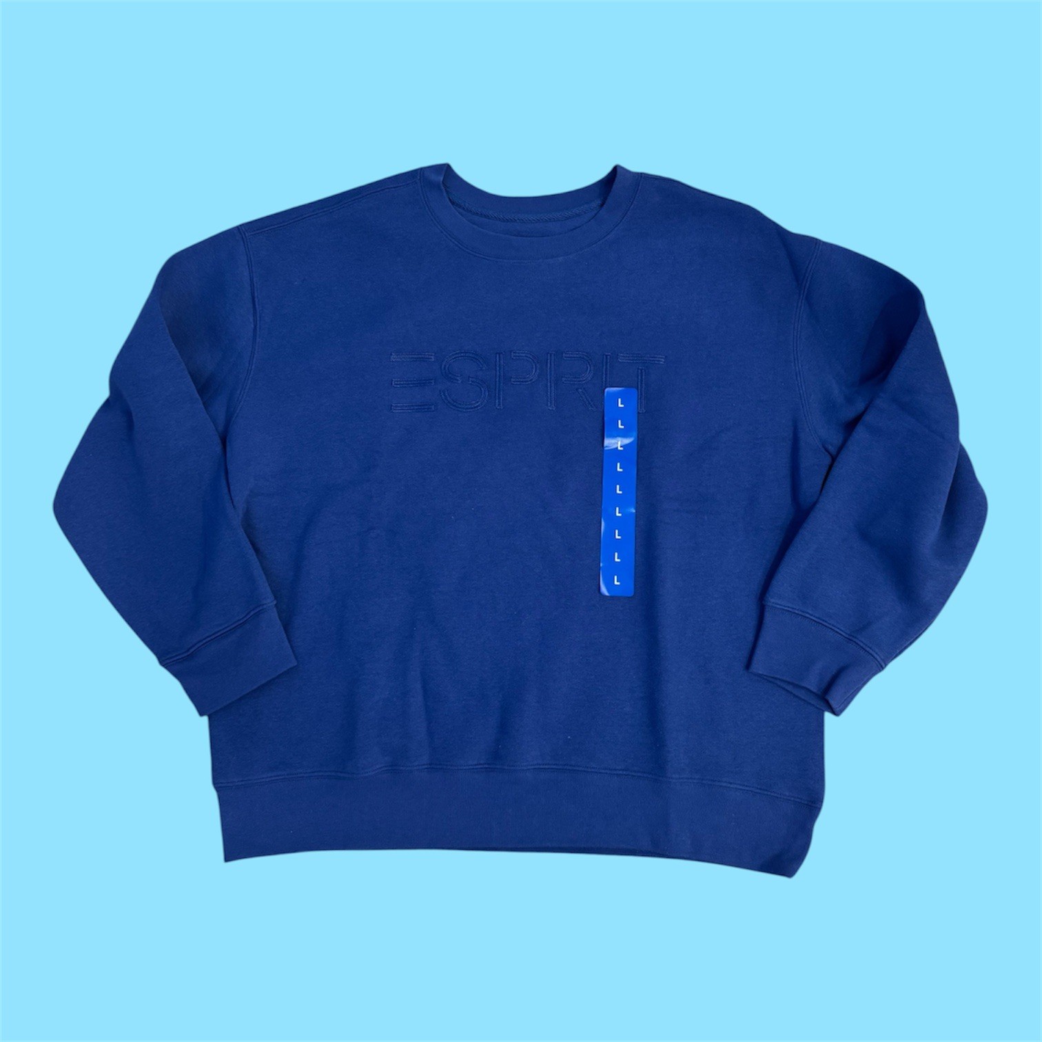 ESPRIT Crewneck Sweatshirt Size Large Blue Retro Logo New With Tag Costco