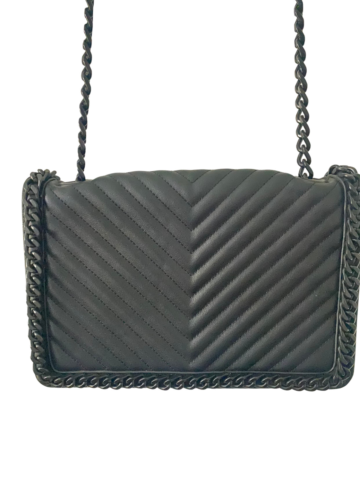 ALDO Black Greenwald Crossbody Quilted Bag Purse With Chain Strap Flap Closure