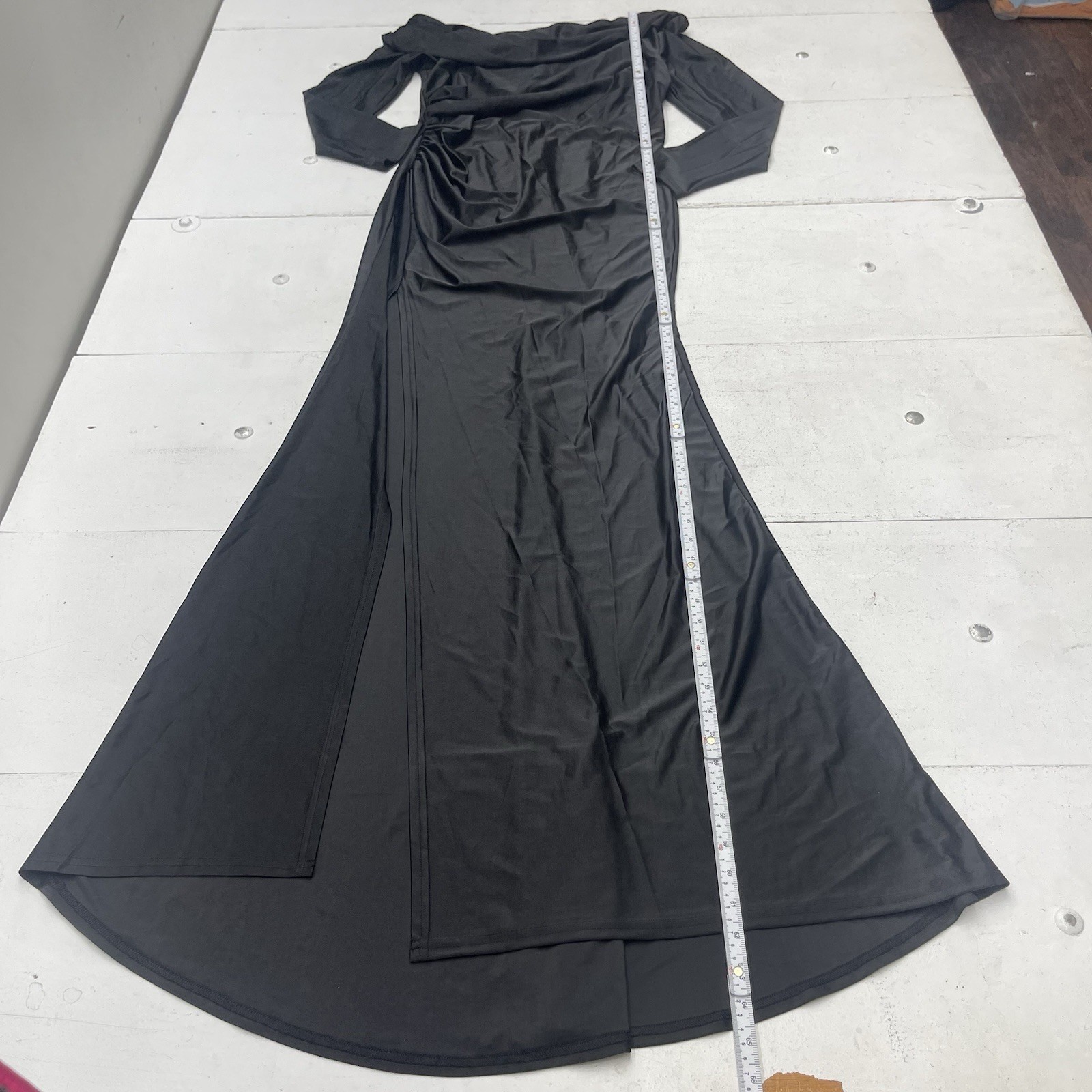 Adyce Black Stretch Ruched High Slit Long Sleeve Formal Maxi Dress Women’s XL