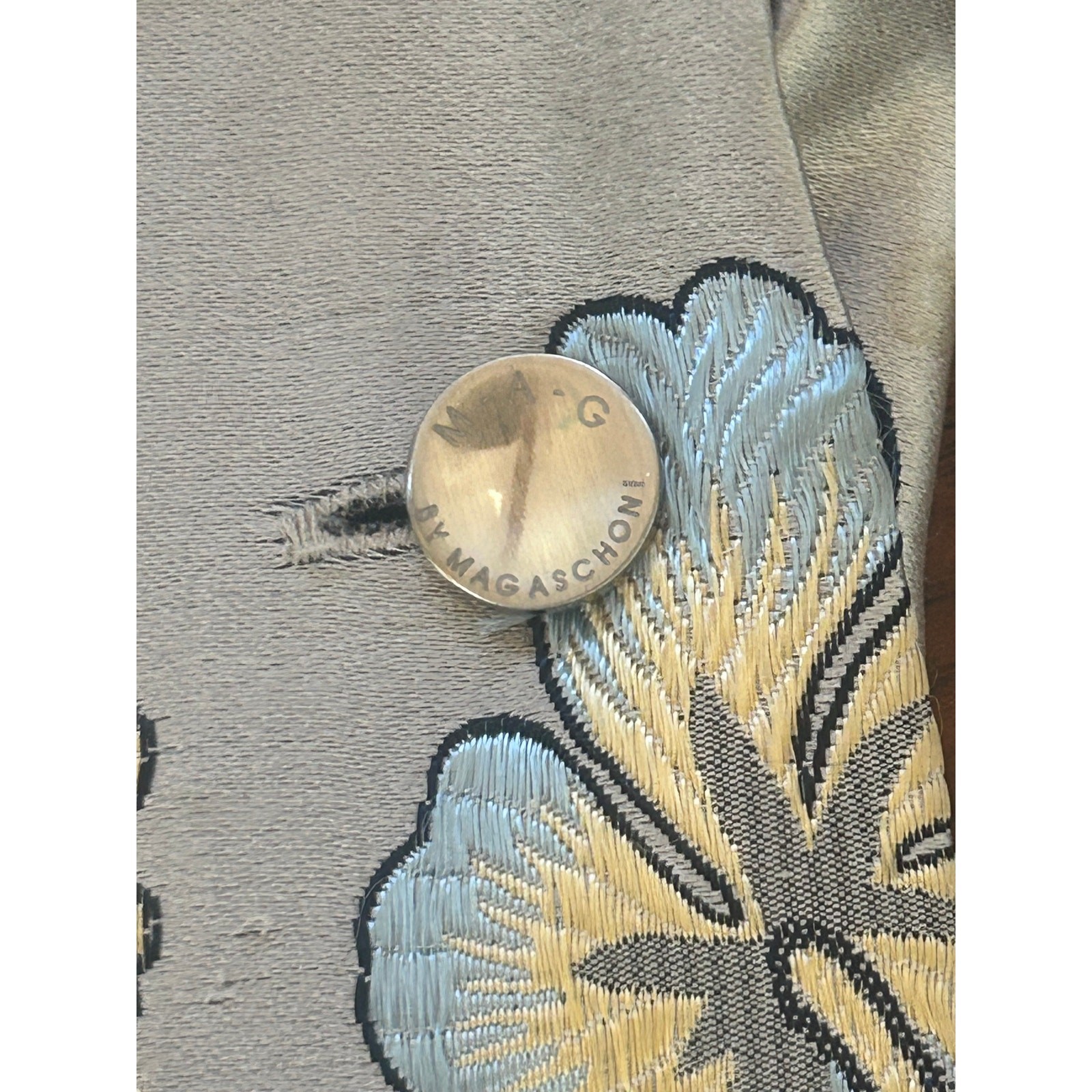 Mag by Magaschoni Tailored Satin Jacquard Brocade Hibiscus Shirt 4 S