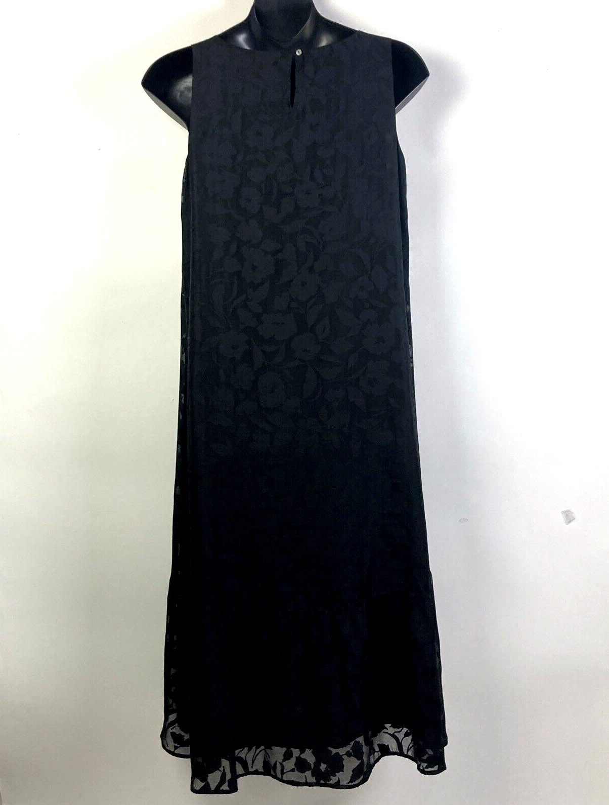 J Jill Dress XL maxi shift floral black on black burnout cocktail sleeveless