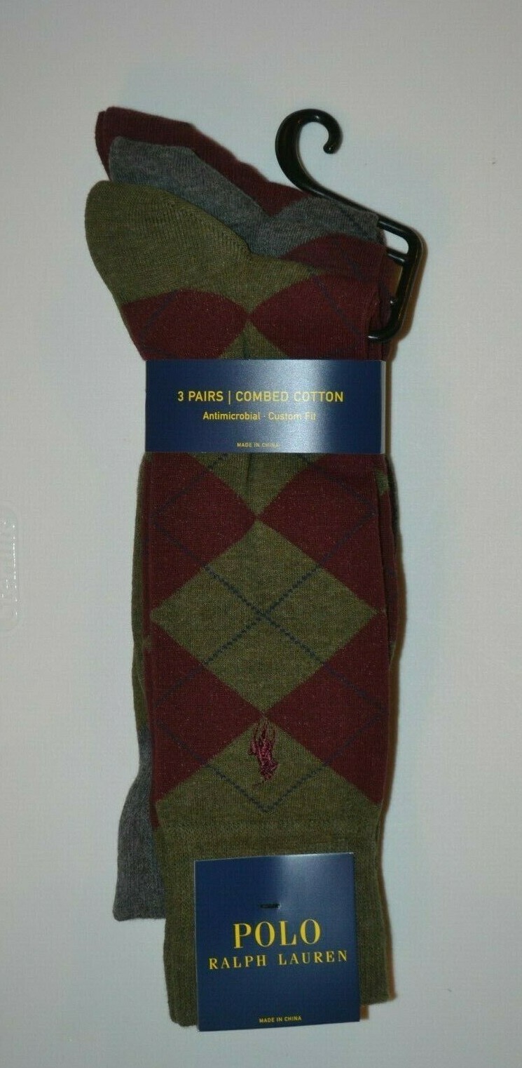 Polo Ralph Lauren Argyle Crew Custom Fit Dress Socks Men’s Sock Size: 10-13 NIP!