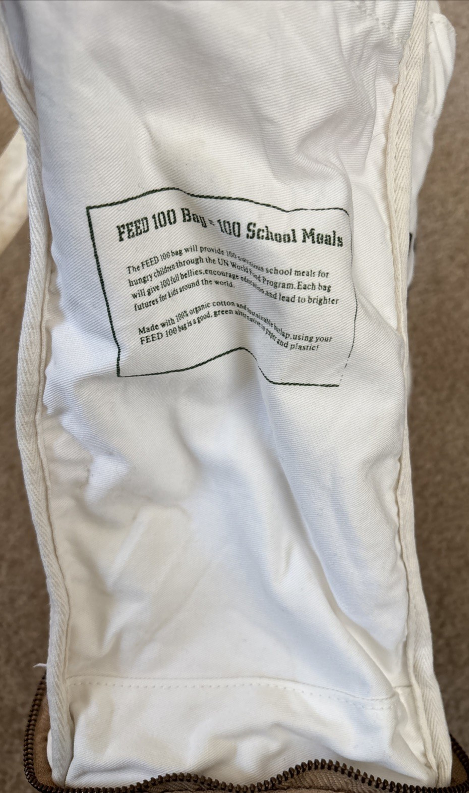 Feed 100 Children of the World Convertible Re-Usable Tote Bag Burlap/Cotton