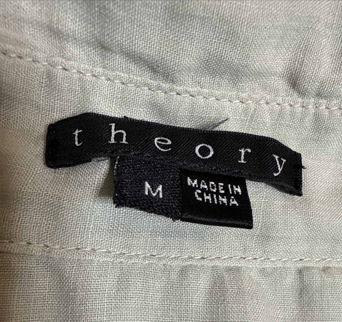 Theory Womens 100% Ramie Marandel Common Pocketed Button Down Blouse Size Medium