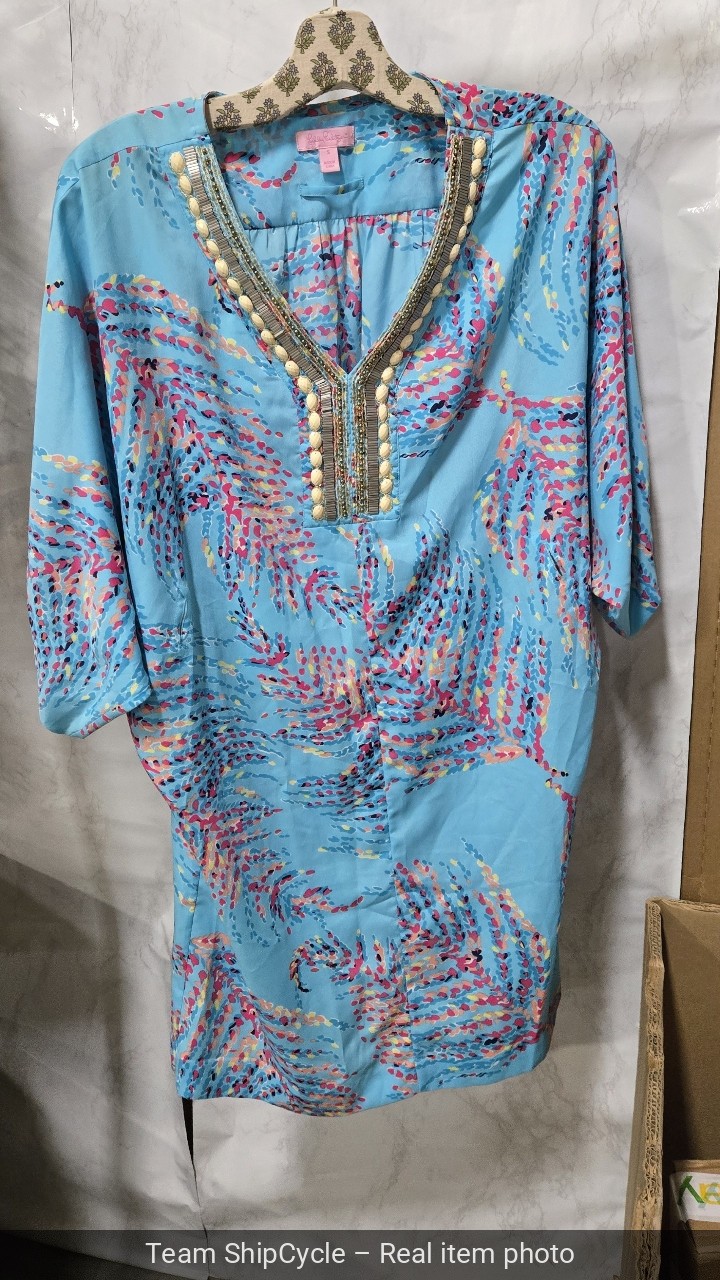 Lilly Pulitzer Wilda Bright Blue Beaded Neck Caftan Dress 238 Shorely Br G2U