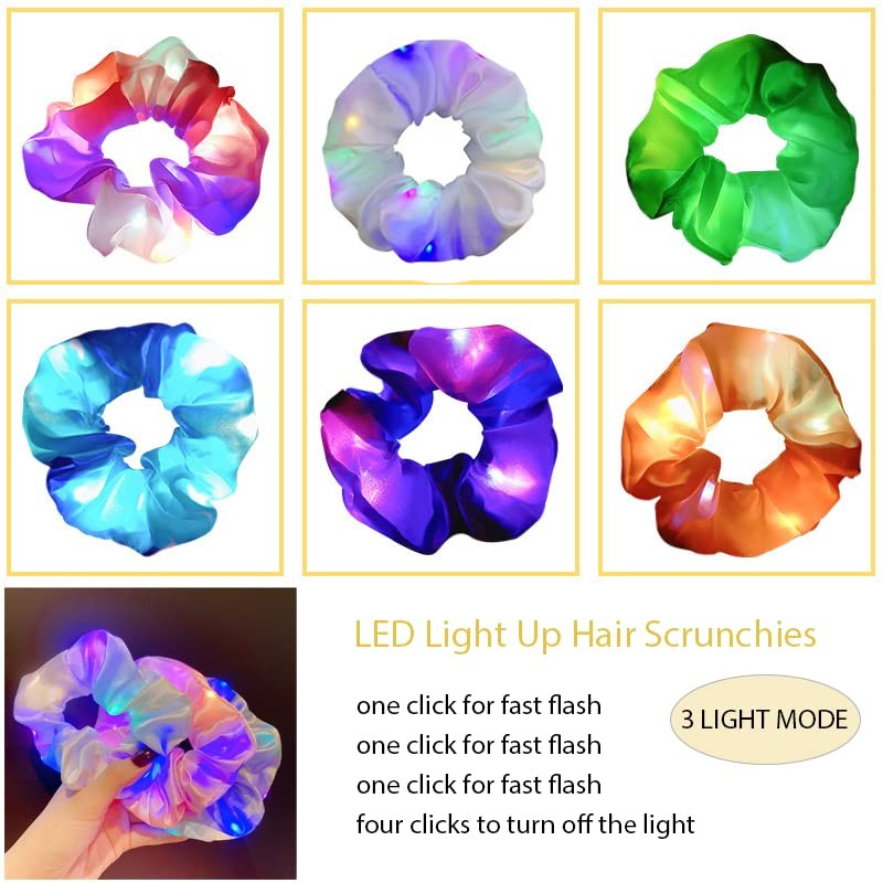 LED Scrunchies, 6 Pcs Light 1 Count (Pack of 6), Blue,Green,White,Pink,Purple