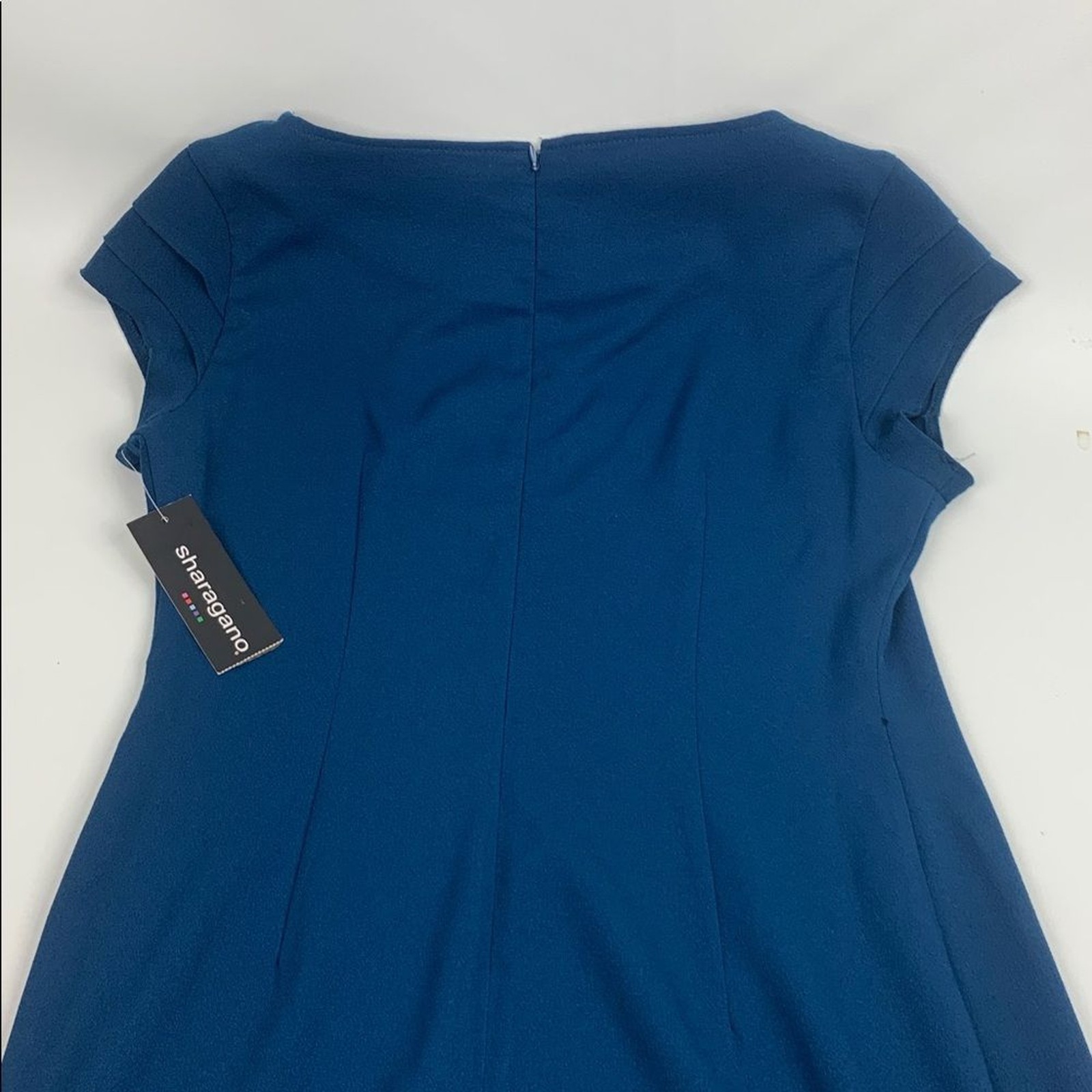 Sharagano Dark Marine Blue Cap ruffle sleeve Dress Size 8 Zip up New with tags