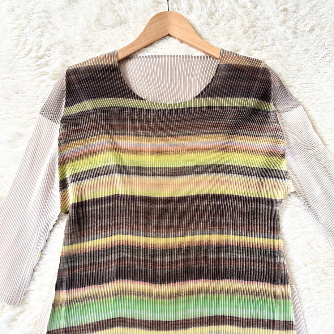 M.&KYOKO Pleated Beige Multi Knee Length 3/4 Sleeve Dress FreeSize Auth