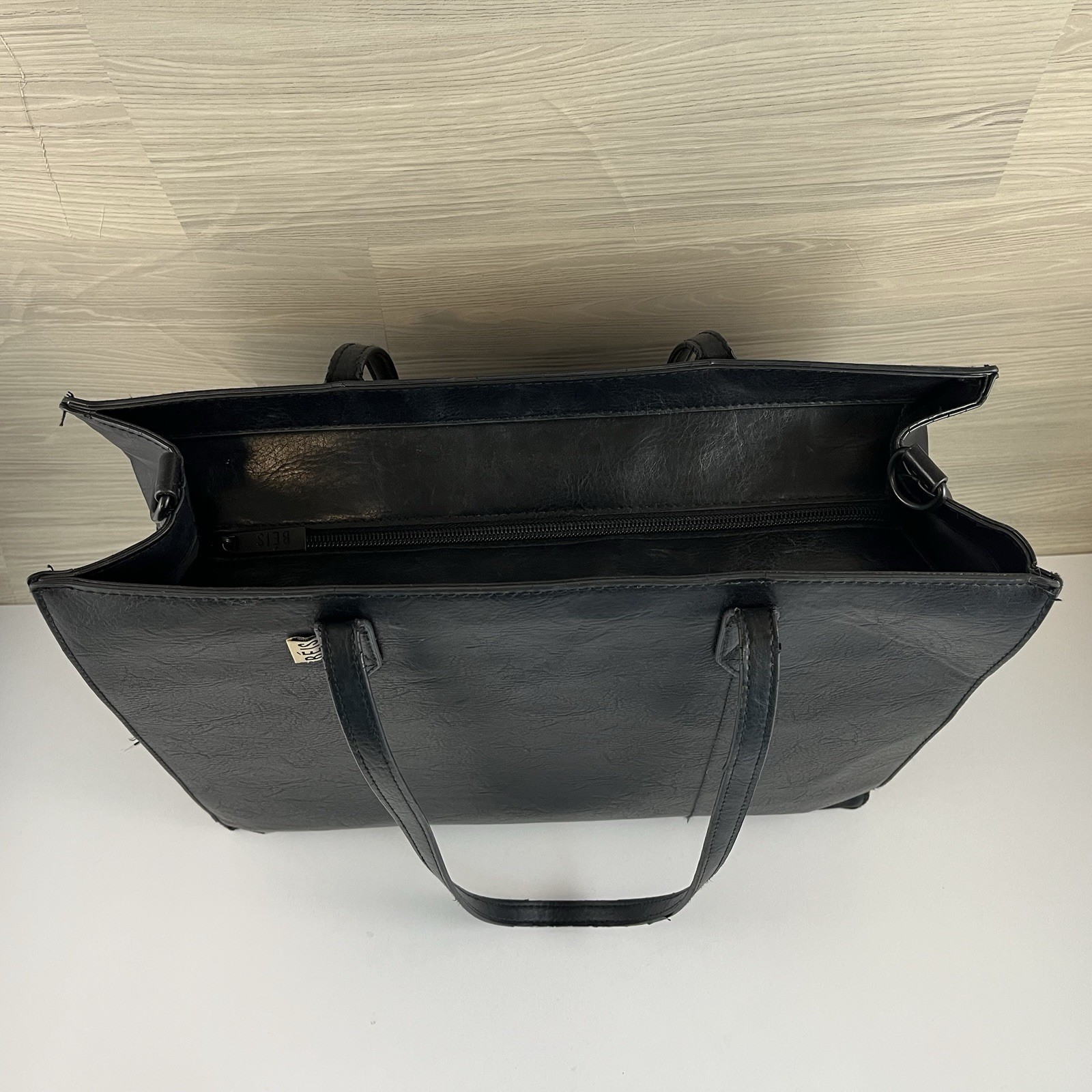 Beis Work Tote Bag The Commuter Smooth Vegan Leather Laptop Sleeve Water Bottle