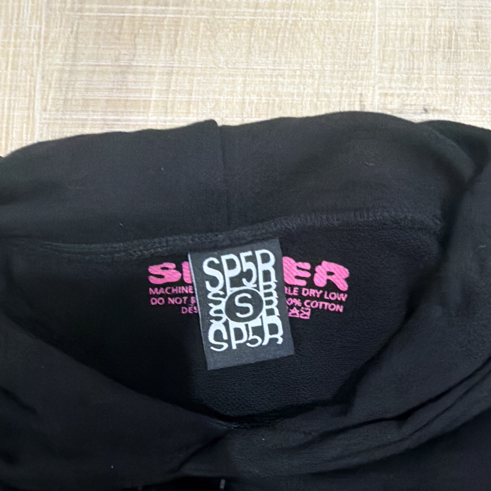 SP5DER Black S Cotton Hoodie Spiderweb Graphic “Nevermind the Spider”