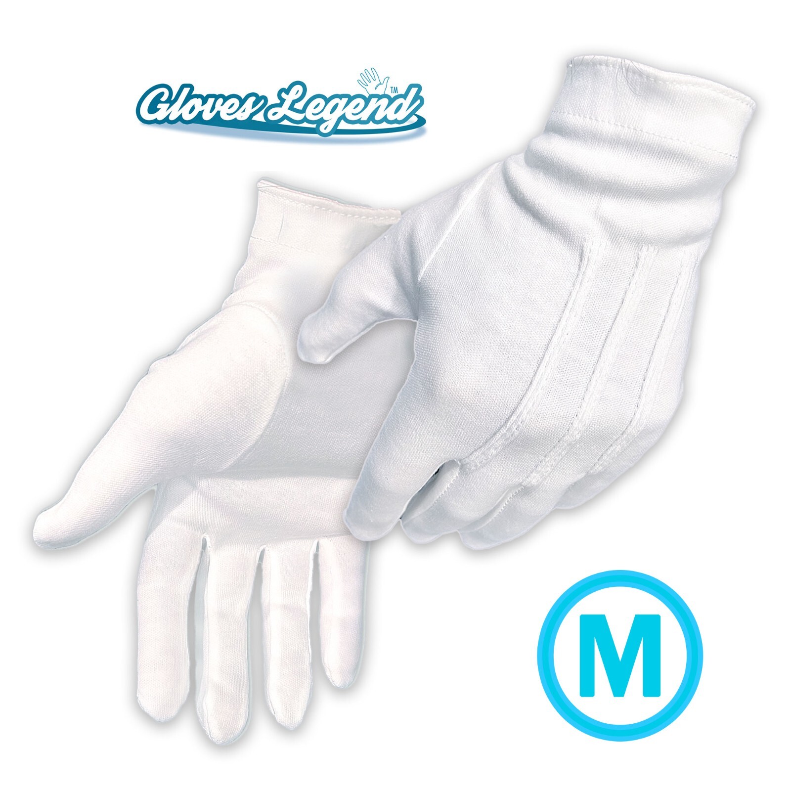 1 Pair 100% Cotton White Marching Band Parade Formal Dress Costume Gloves – M