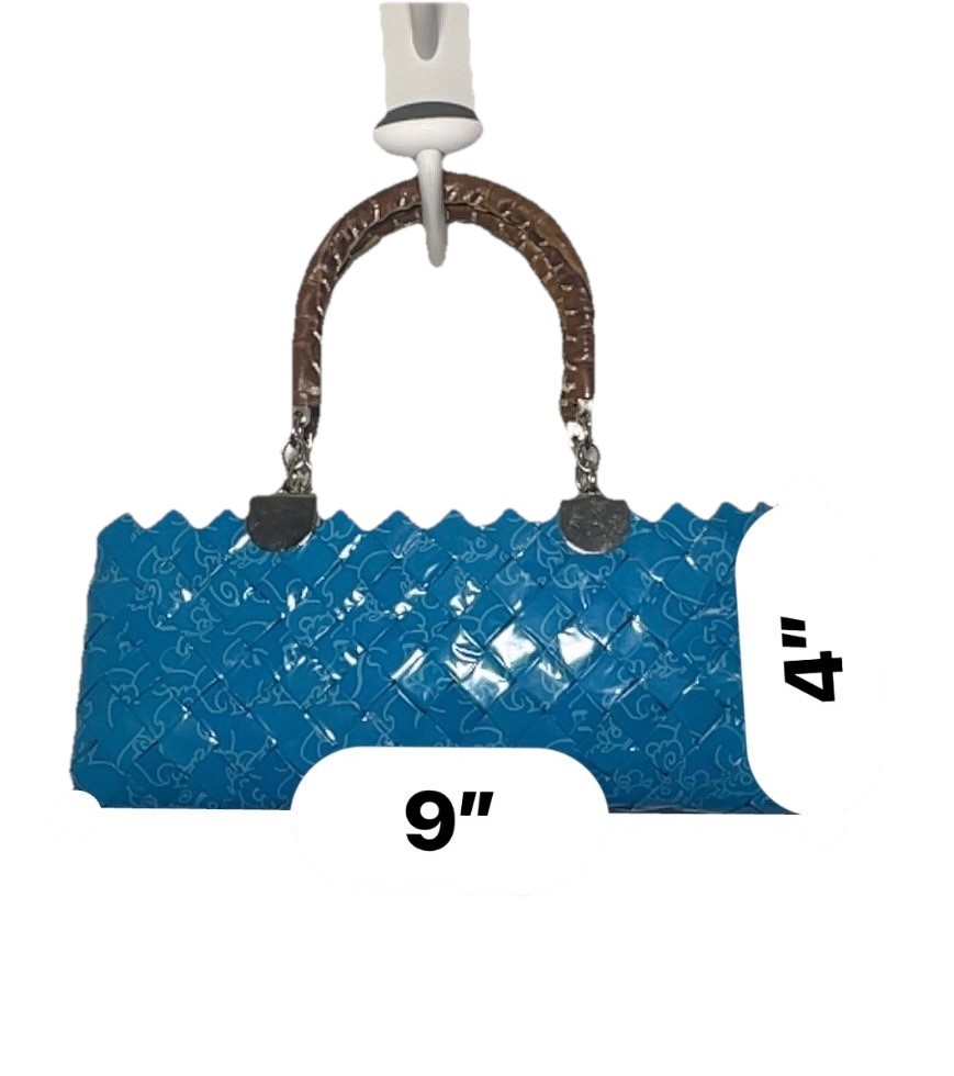 Nahui Ollin Candy Wrapper Hand Bag Teal Hand Made Woven Zipper Upcycle Recycle