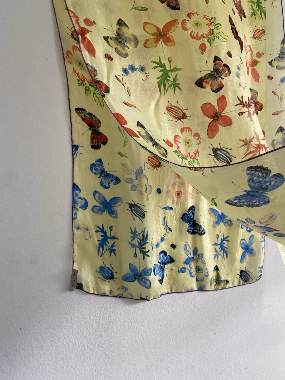 # CODELLO Yellow Silk Women’s Scarf With Whimsical Butterflies Prints GC 71”21”