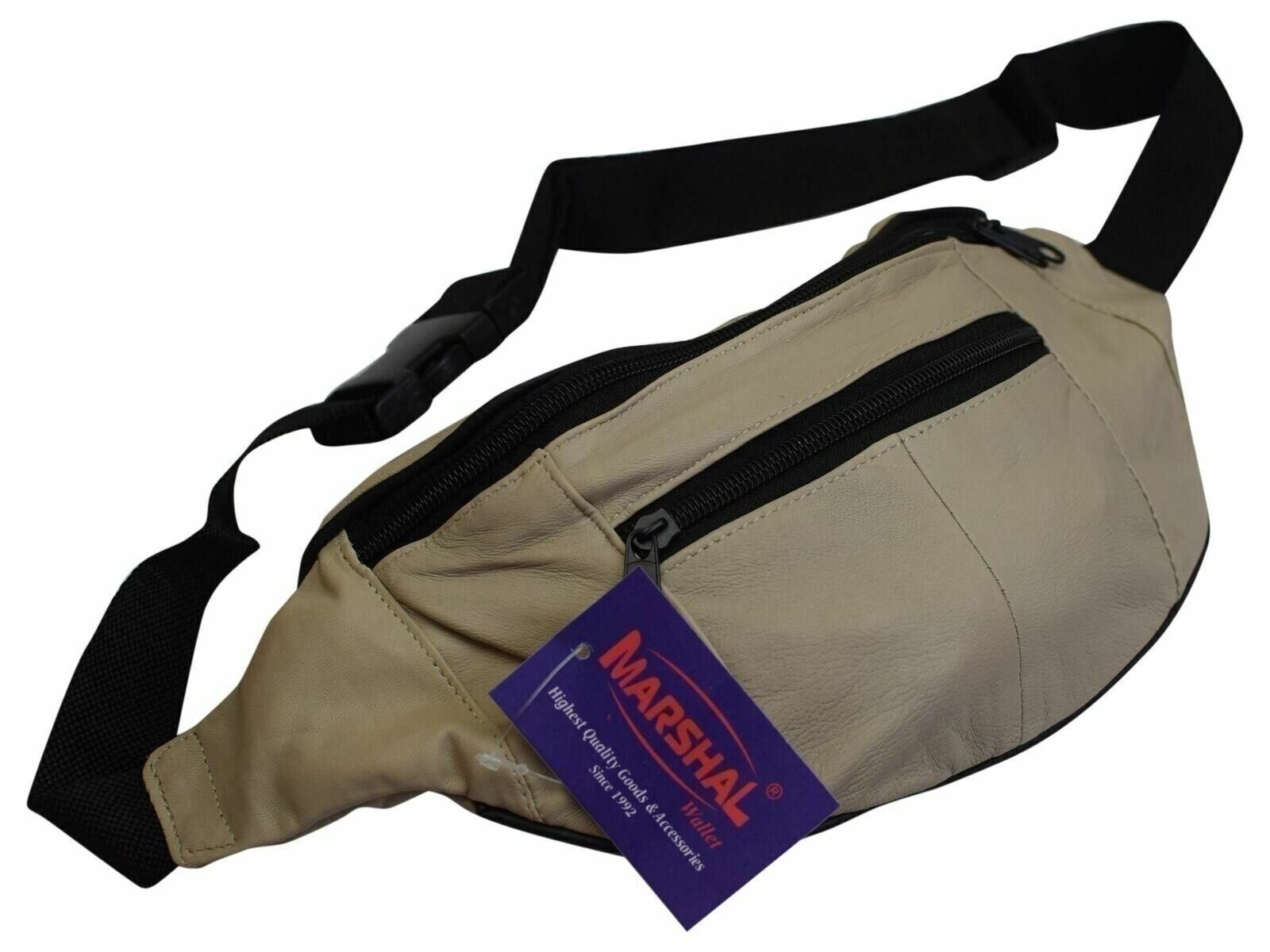 Mens Womens Genuine Leather Fanny Pack Pouch Waist Bag Slim Design Hiking Campin