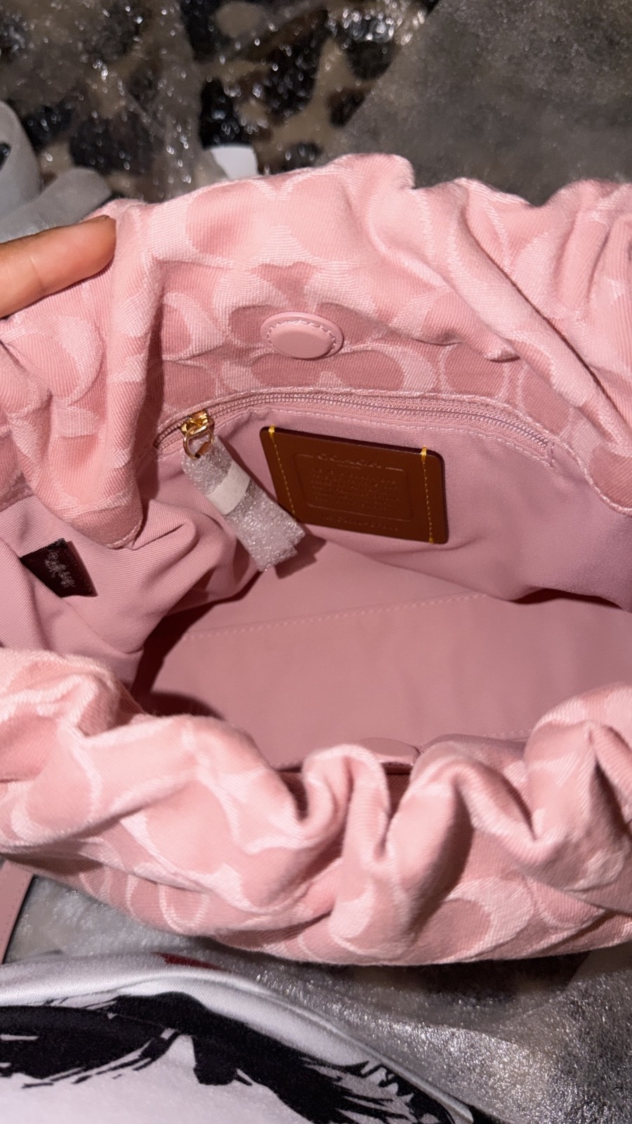 COACH Faye Drawstring Bag Signature Denim Light Pink CFD03 IMNH1 Ships in 24H