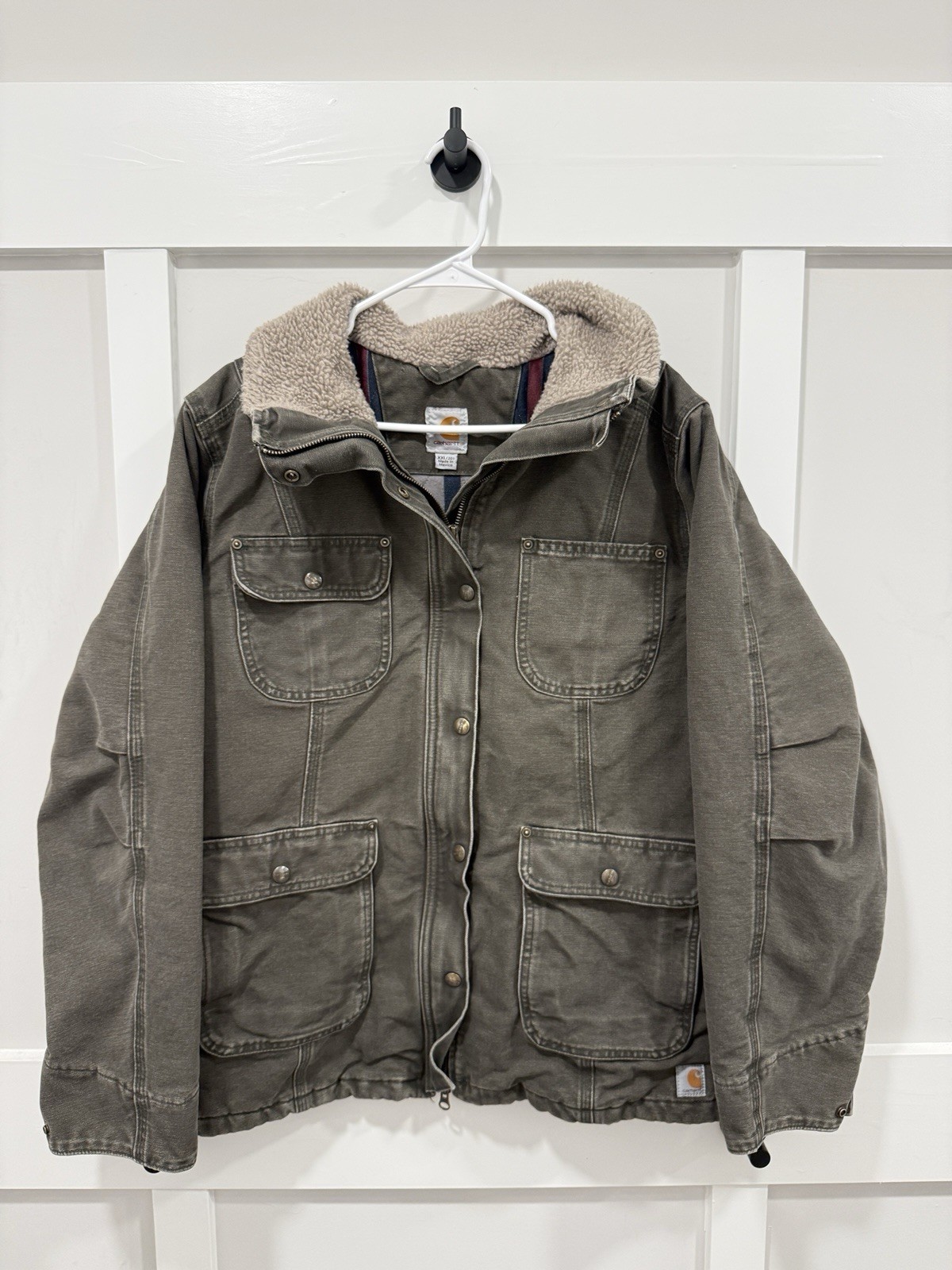 Carhartt Green Canvas Sherpa Lined Utilty Jacket