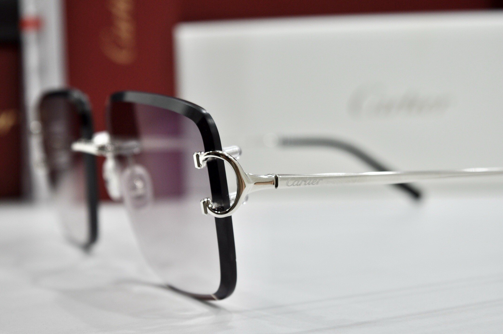 Cartier rimless sunglasses piccadilly glasses Diamond Cut BIG C silver Frame