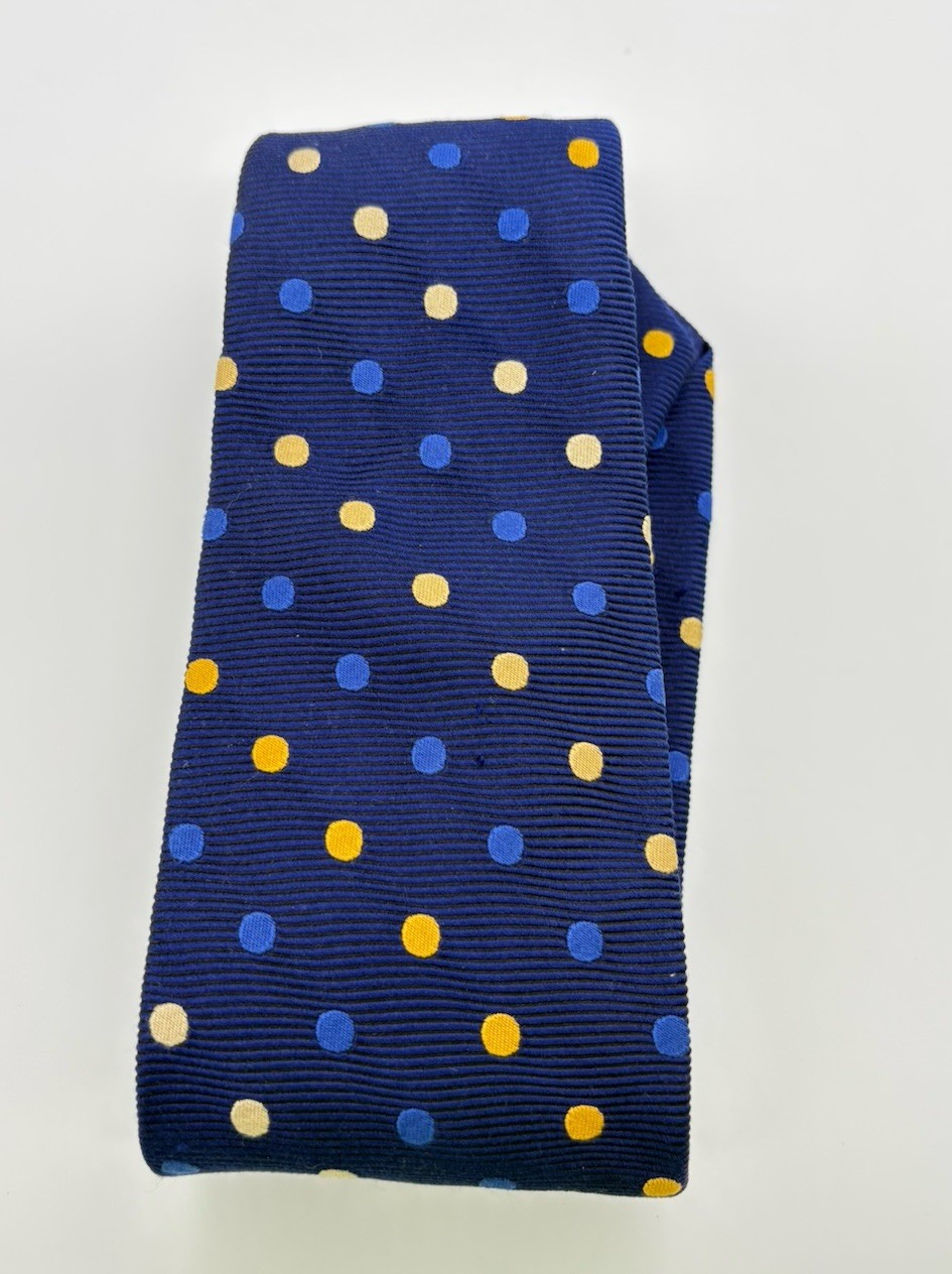 Charles Tyrwhitt Silk Necktie Patterned Polka Dot Design Shades Of Blue & Yellow