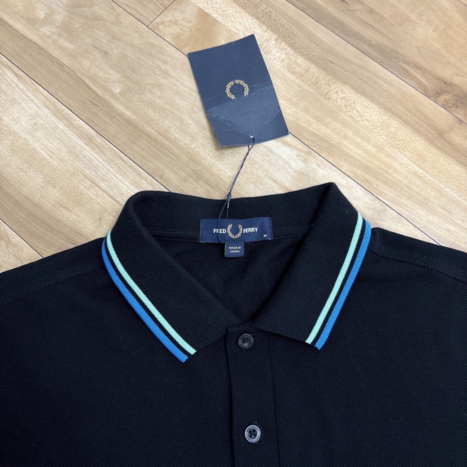 Fred Perry Twin Tipped Polo Shirt Mens Medium Black Blue M3600 Mod 60s Ska BNWT