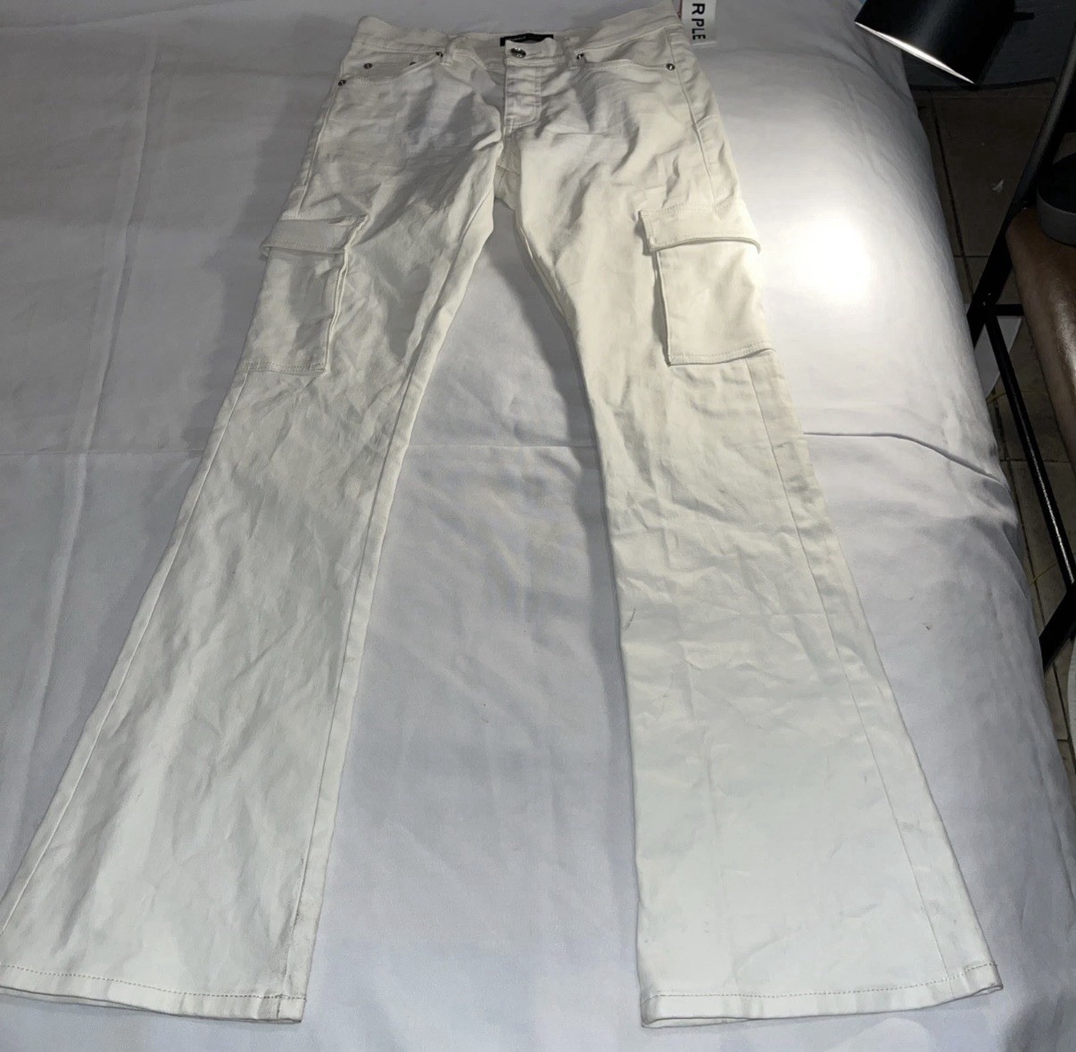 PURPLE BRAND p004 Cargo Flared Jeans White Size 28