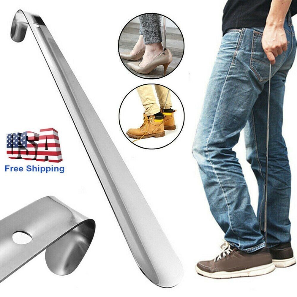 18inch Stainless Steel Long Handled Metal Shoe Horn Lifter with Hanging Hole USA