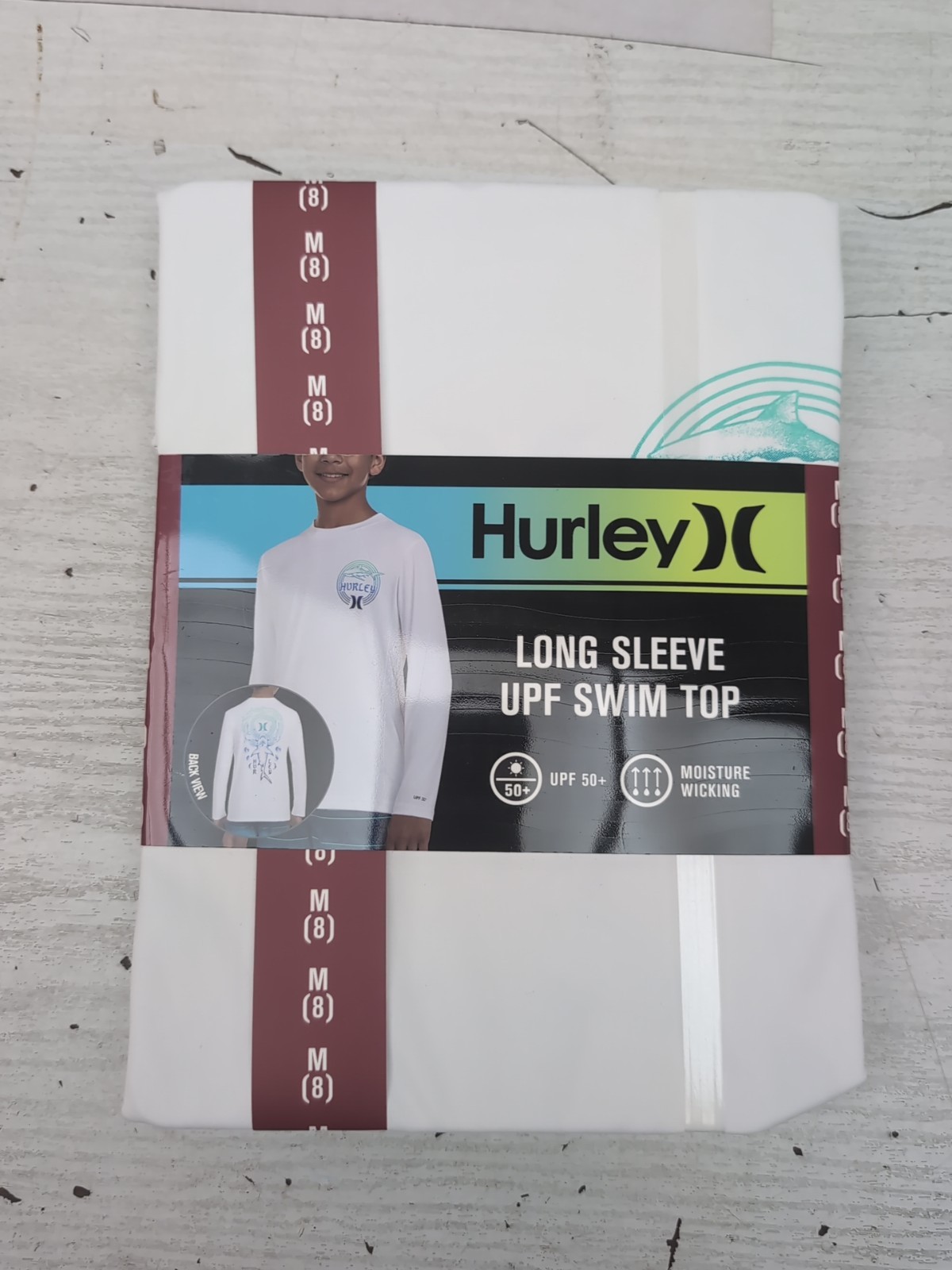 Hurley Youth Boy’s UPF 50+ Long Sleeve Swim Top Sz M/8 White A45