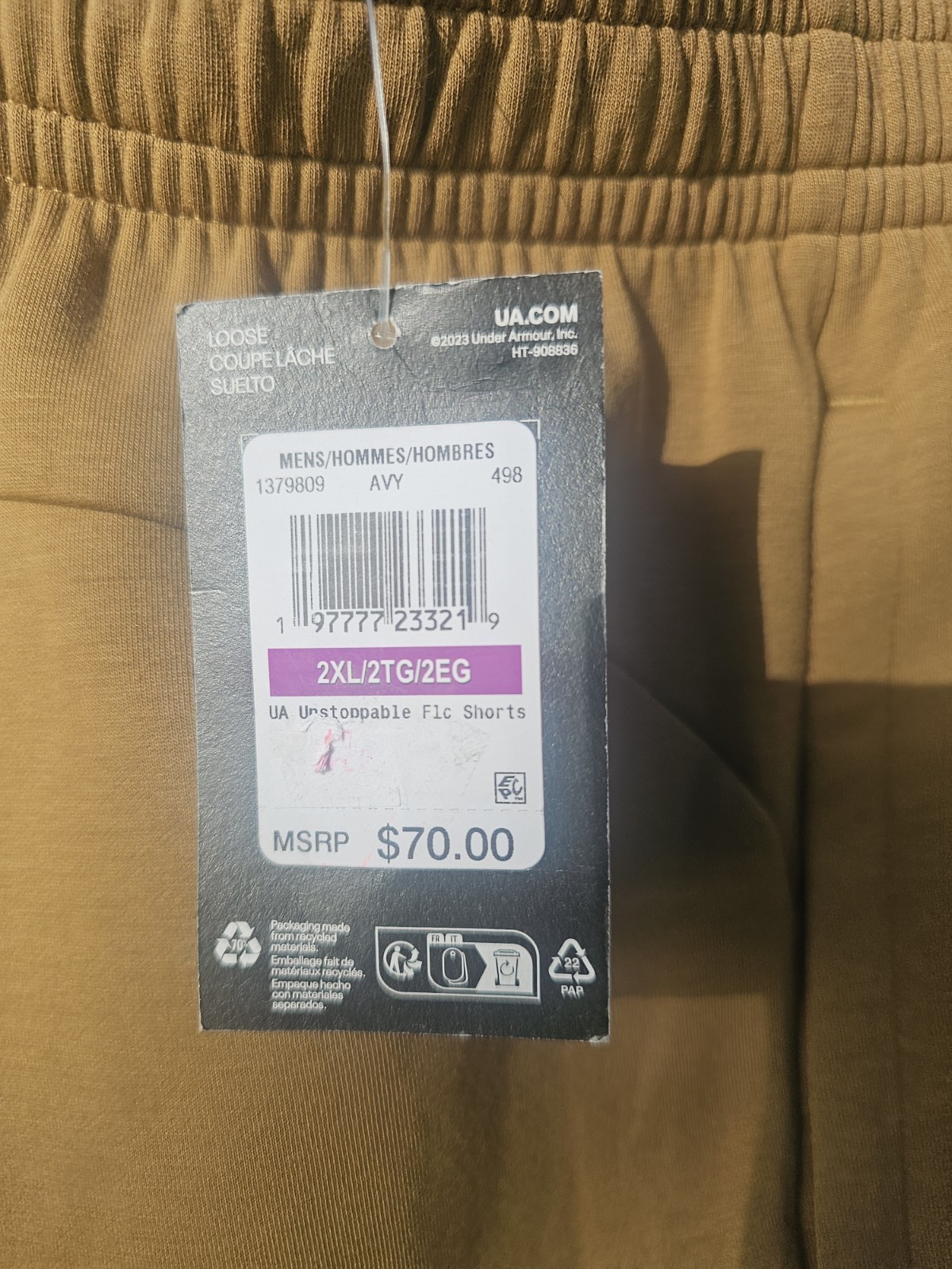 Under Armour Men’s Unstoppable Fleece Shorts Size 2XL Brown 1379809 498